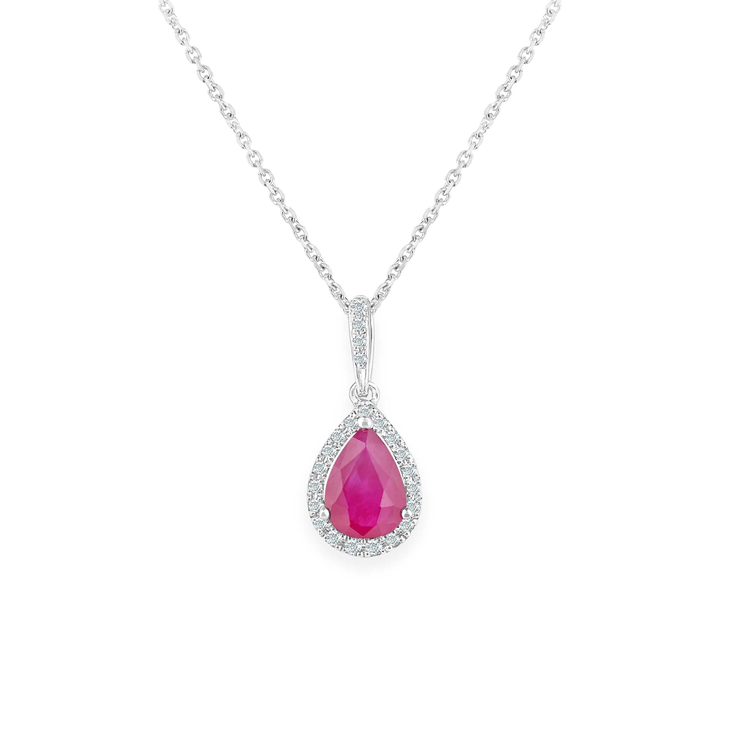 Lynora Luxe Necklace 9ct White Gold Ruby Teardrop and Diamond Halo Pendant Necklace White Gold 9ct / Ruby / 18" 9ct White Gold Ruby Teardrop and Diamond Halo Pendant Necklace