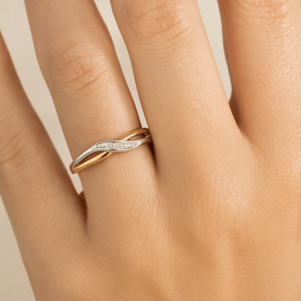 Lynora Luxe Ring 9ct Yellow and White Gold Diamond Crossover Ring 9ct Yellow and White Gold Diamond Crossover Ring