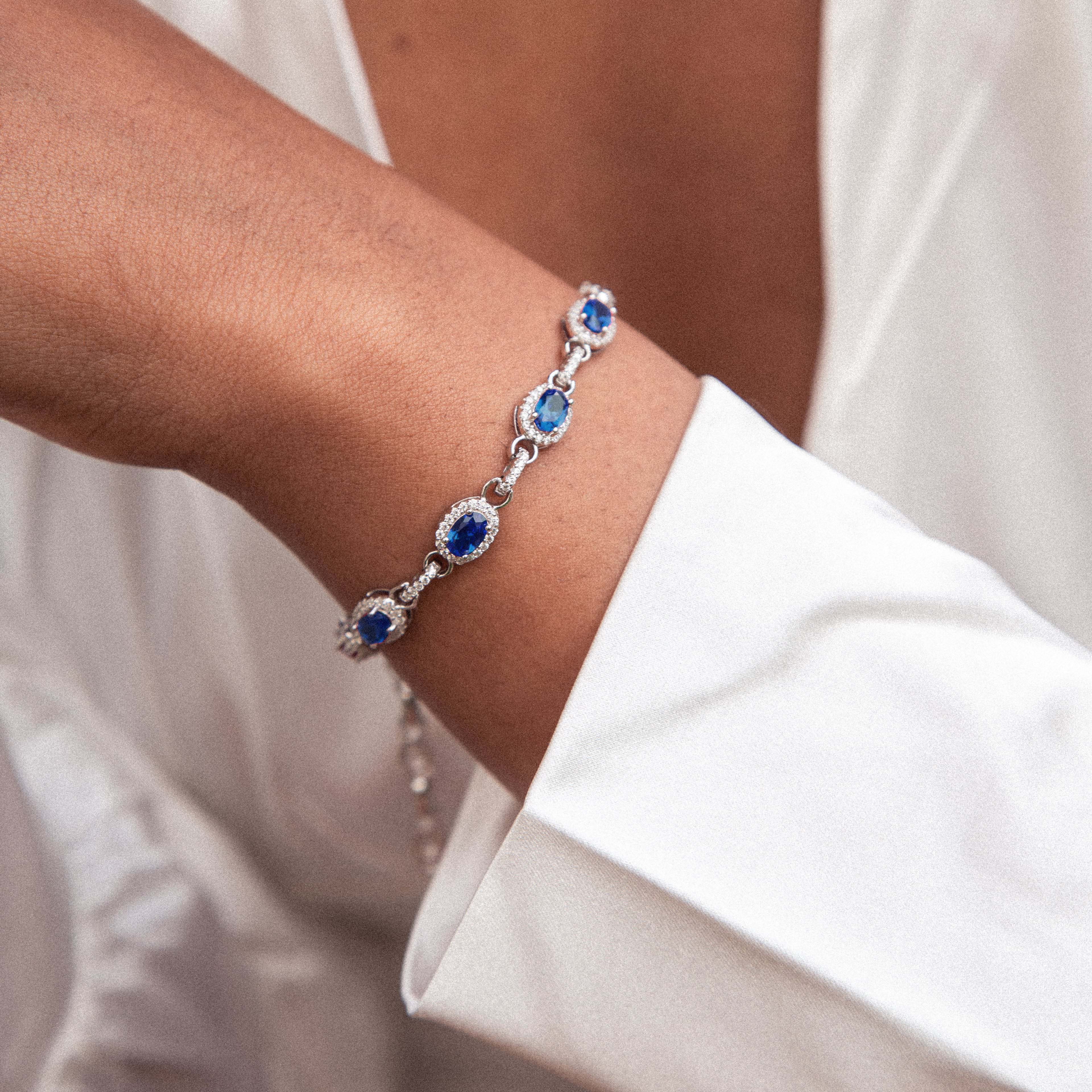 Lynora Silver Bracelet Opulence Bracelet Sterling Silver & Sapphire Stone 7" / Sterling Silver / Sapphire Opulence Bracelet Sterling Silver & Sapphire Stone