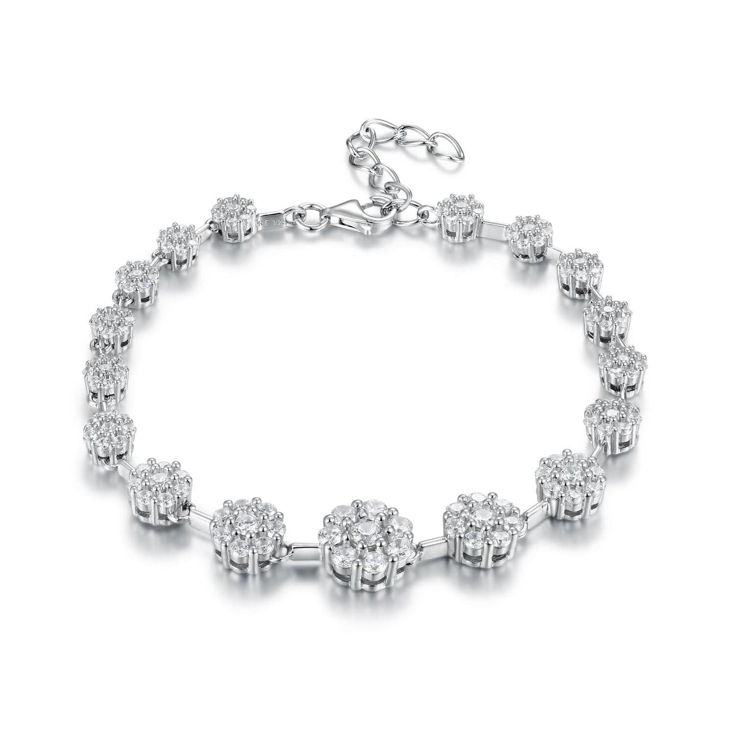 Lynora Silver Bracelet Diamond Flower Cluster Bracelet / Sterling Silver / Clear Diamond Flower Cluster Bracelet