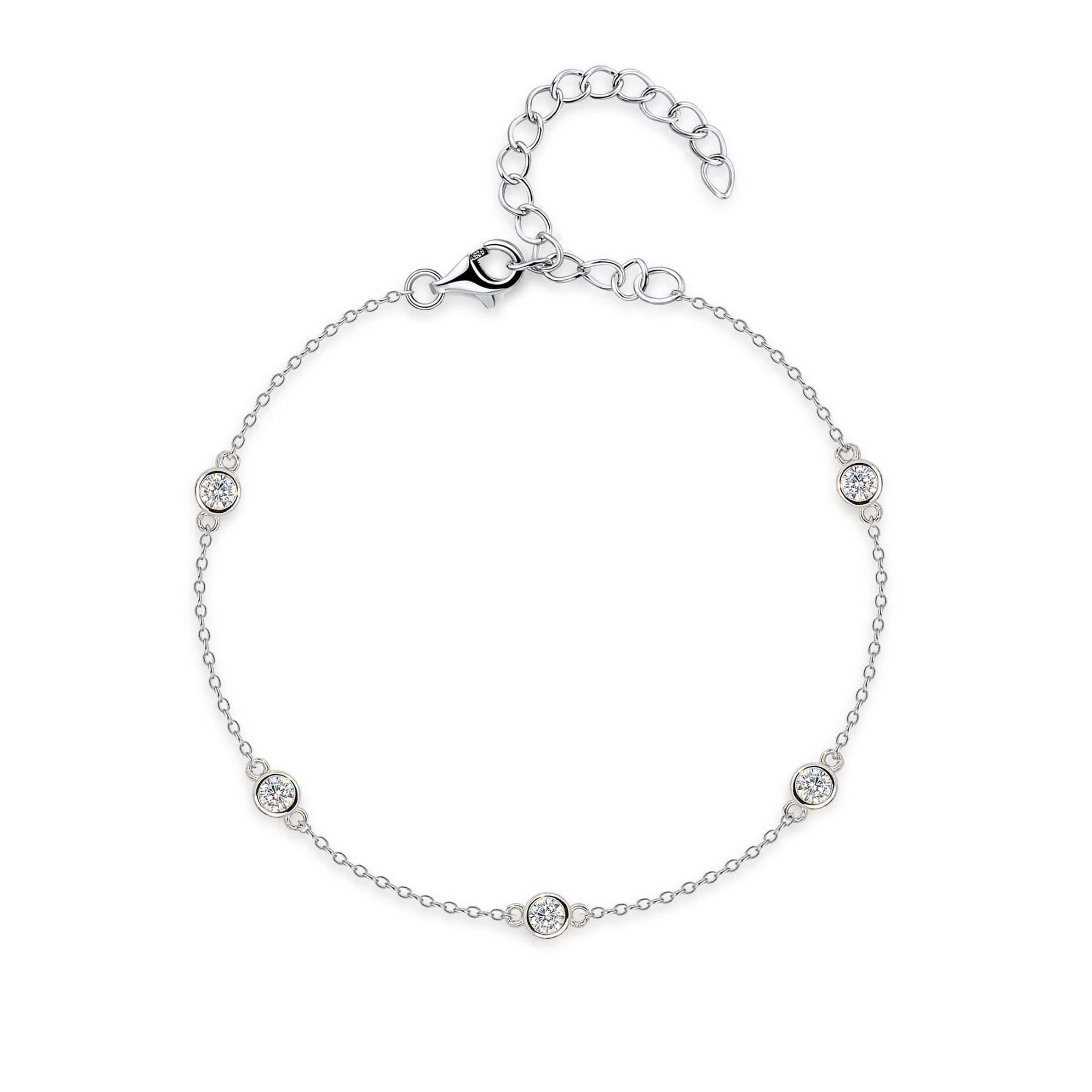 Lynora Silver Bracelet Sterling Silver / Clear Five Diamond Bezel Strand Bracelet