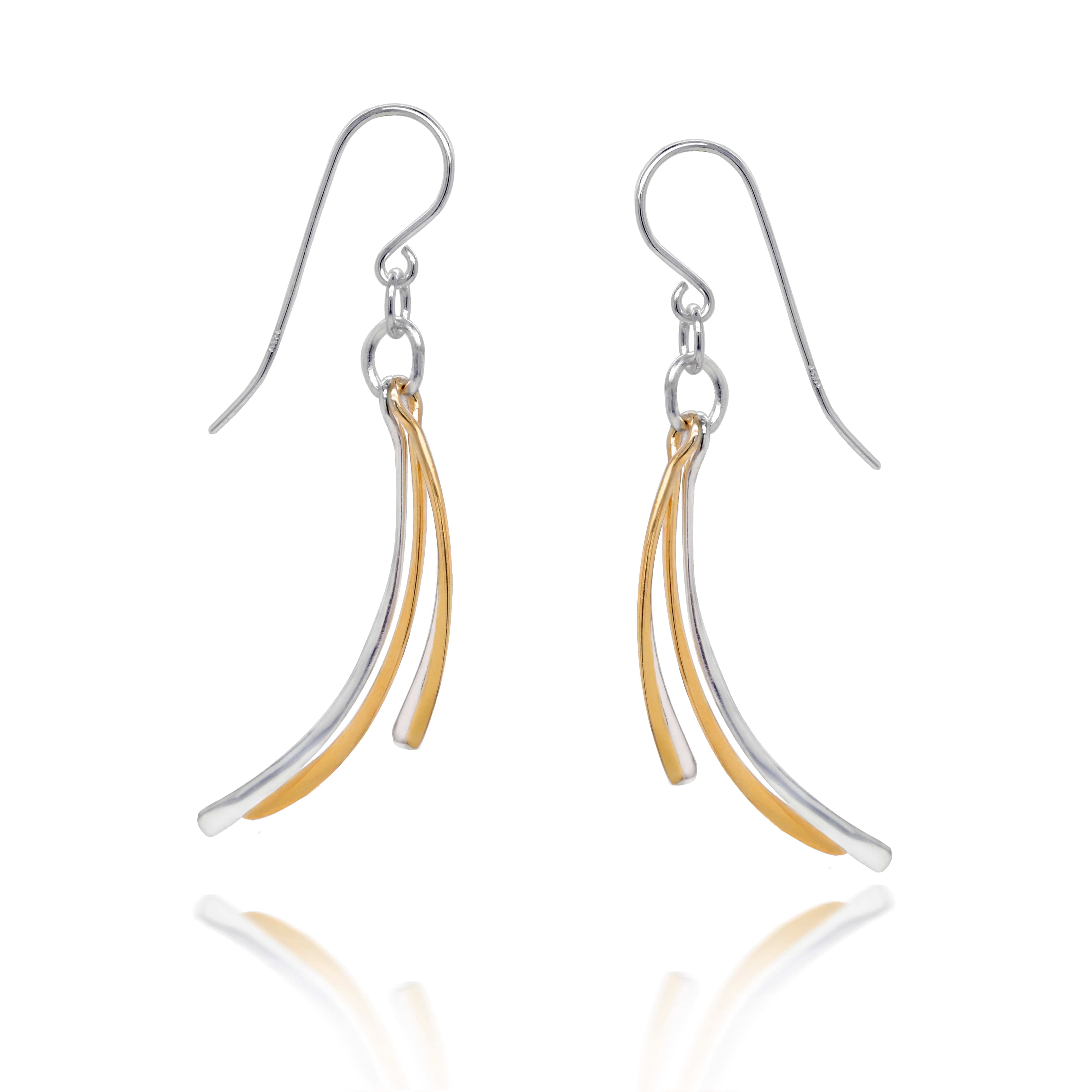 Lynora Silver Earring Gold Plated / Clear Lynora Sterling Silver & Gold Plated Curved Strand Threader Earrings