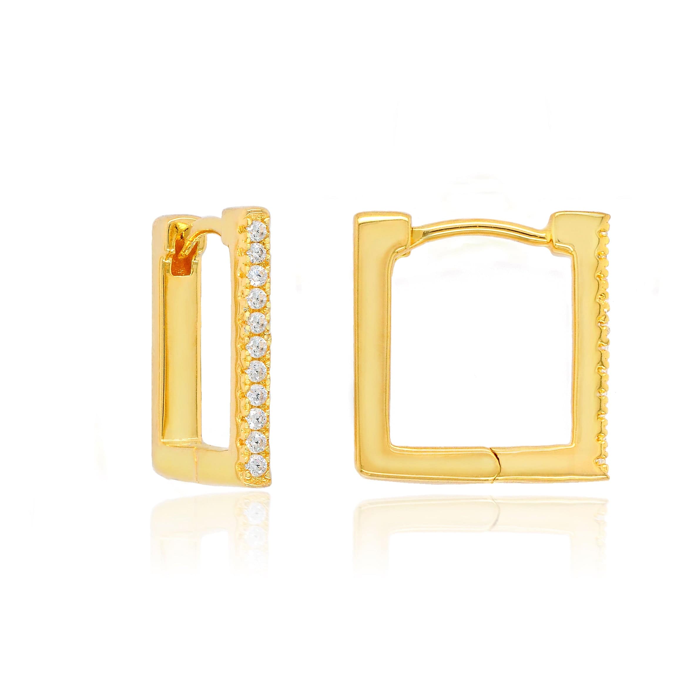 Lynora Silver Earring Gold Plated / Clear Square Huggie Sparkle Gold Earrings