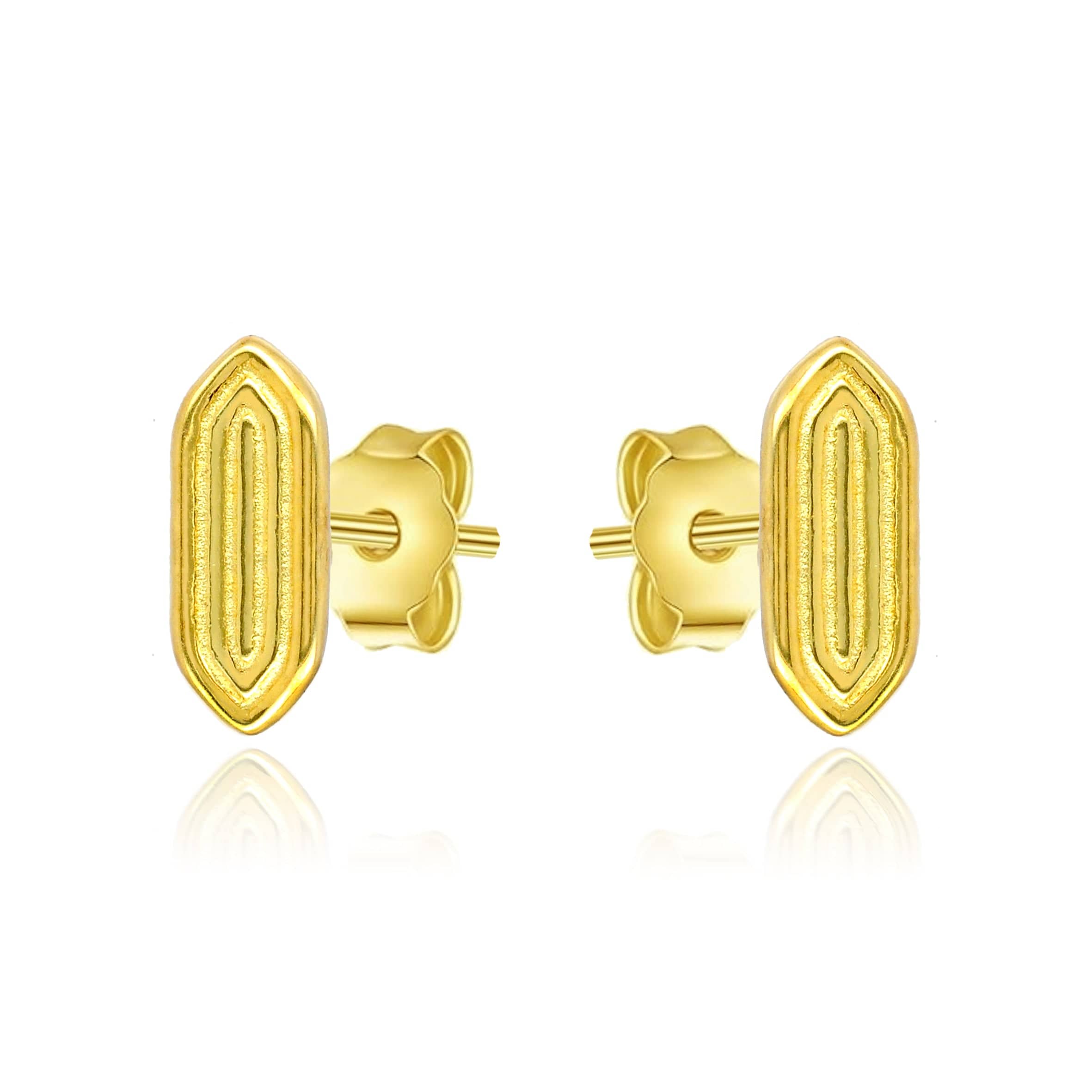 Lynora Silver Earring Gold Plated Gold Groove Hexa Studs