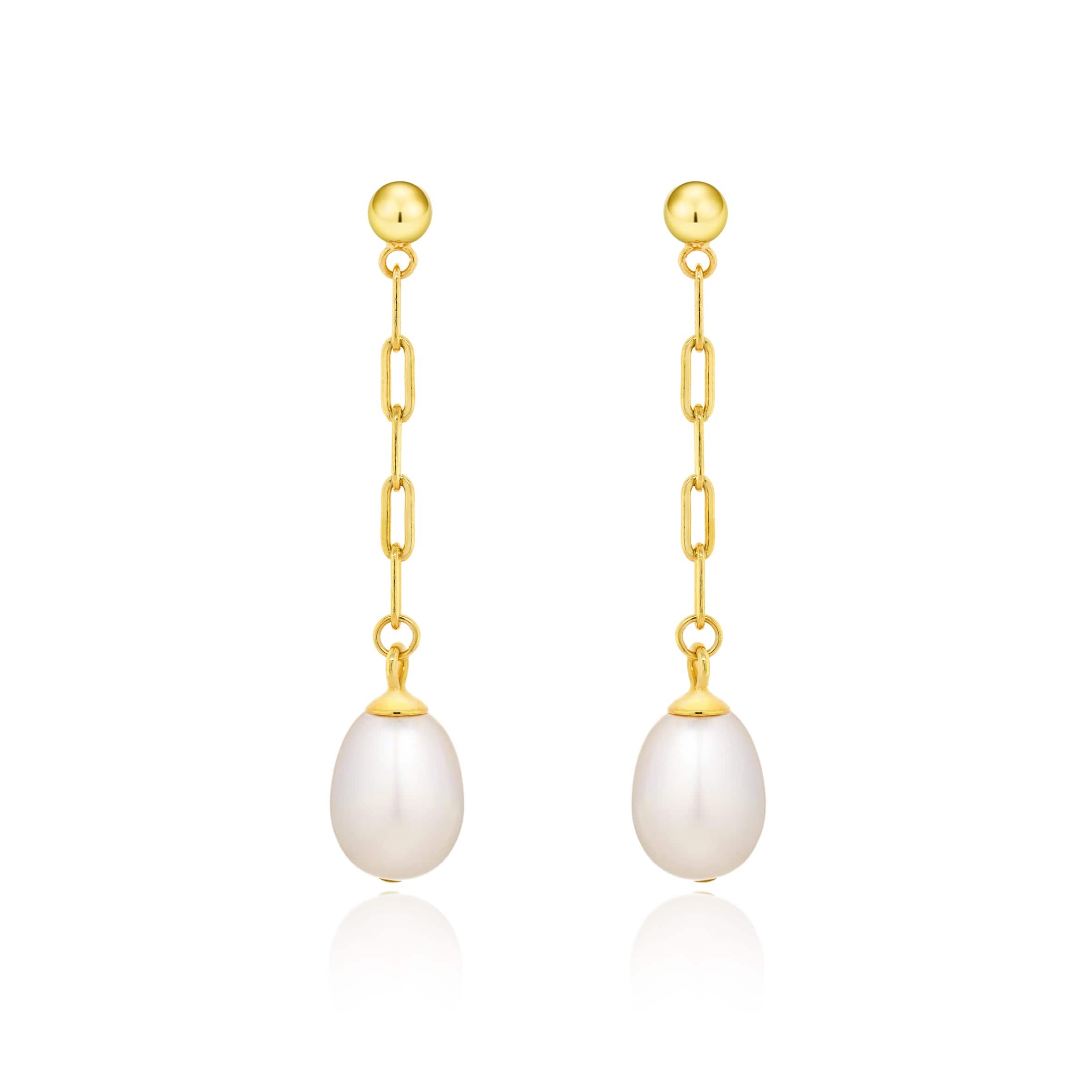 Lynora Silver Earring Gold Plated / Pearl Gold Chain Pearl Drop Earrings