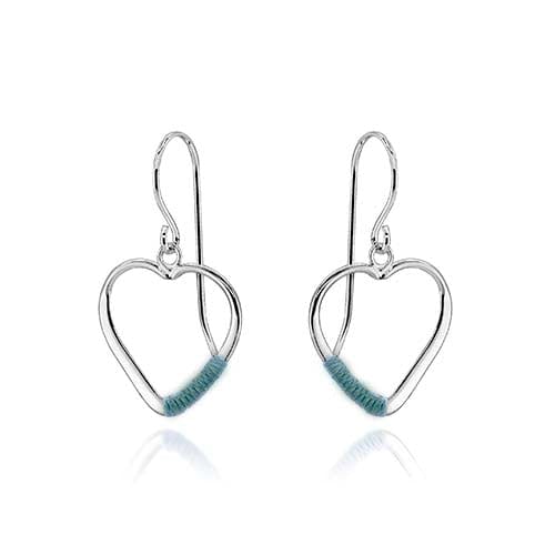 Lynora Silver Earring Sterling Silver / Clear Lynora Sterling Silver Heart Outline Earrings with Decorative Turquoise Thread