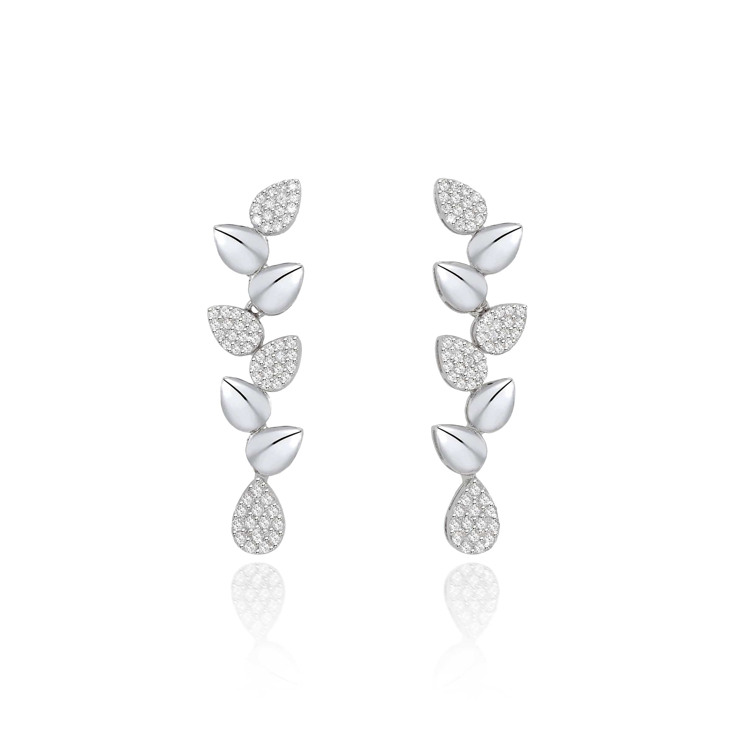 Lynora Silver Earring Sterling Silver / Clear Silver Petal Cluster Drop Earrings