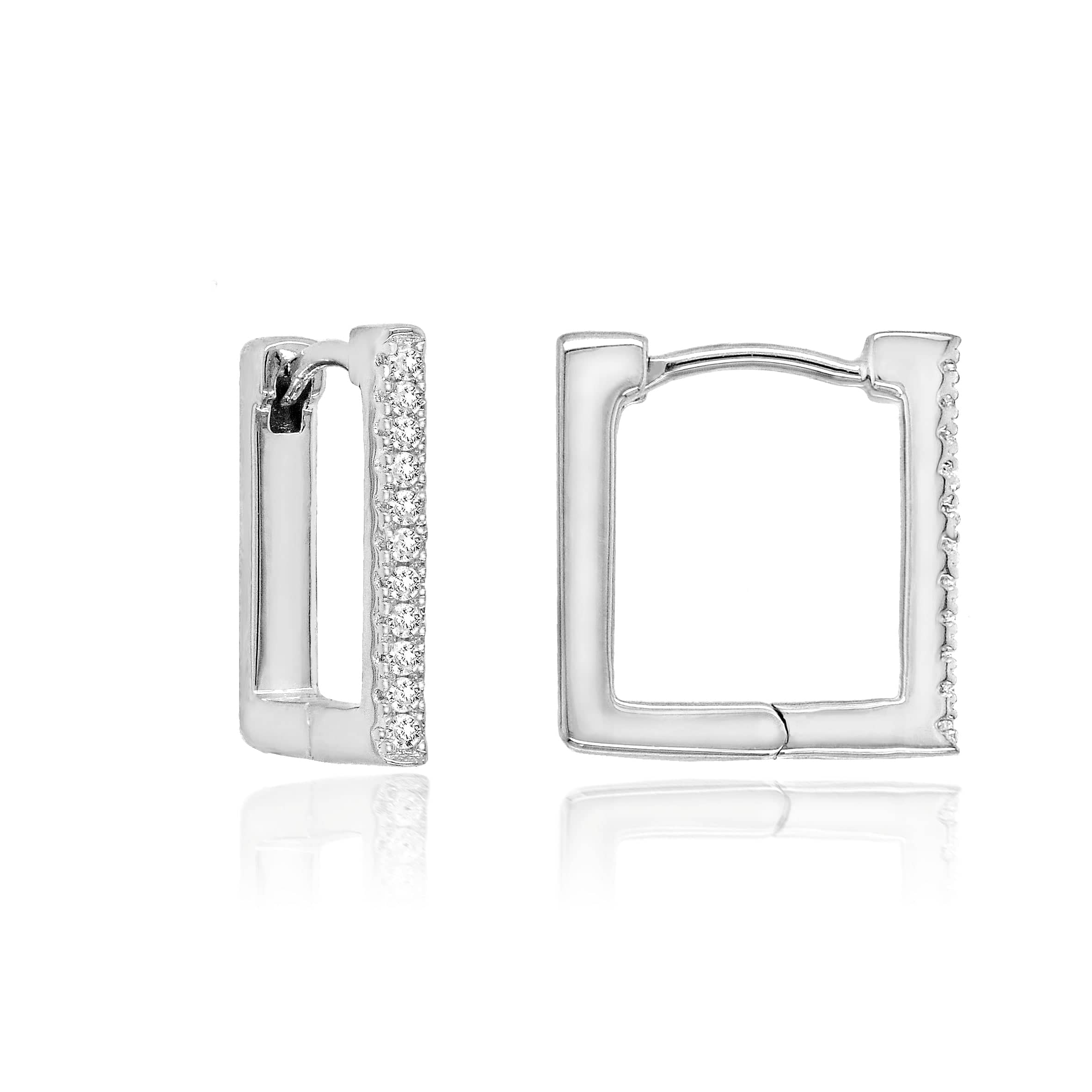 Lynora Silver Earring Sterling Silver / Clear Square Huggie Sparkle Silver Earrings
