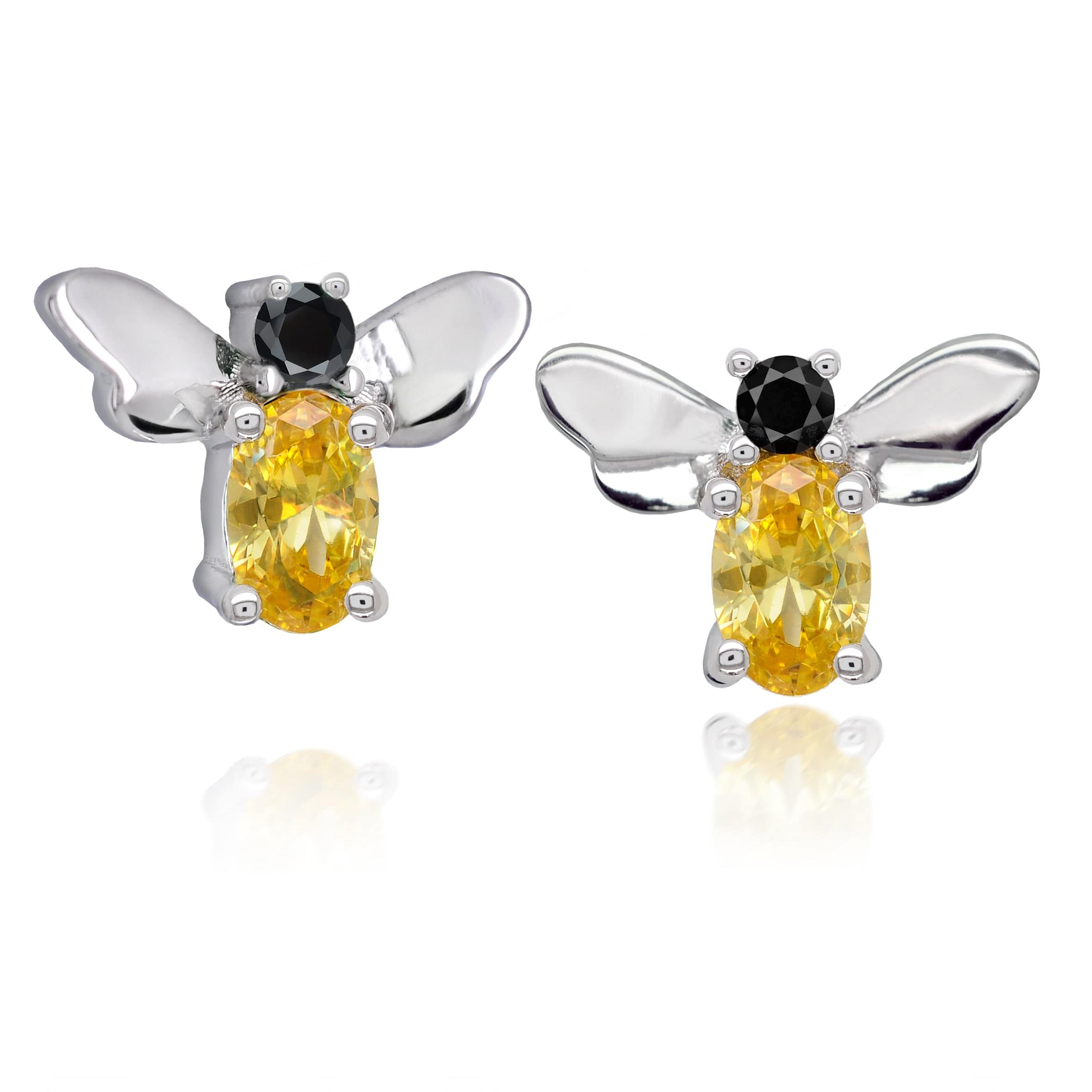 Lynora Silver Earring Yellow & Black Diamond Dancing Bee Earrings Sterling Silver