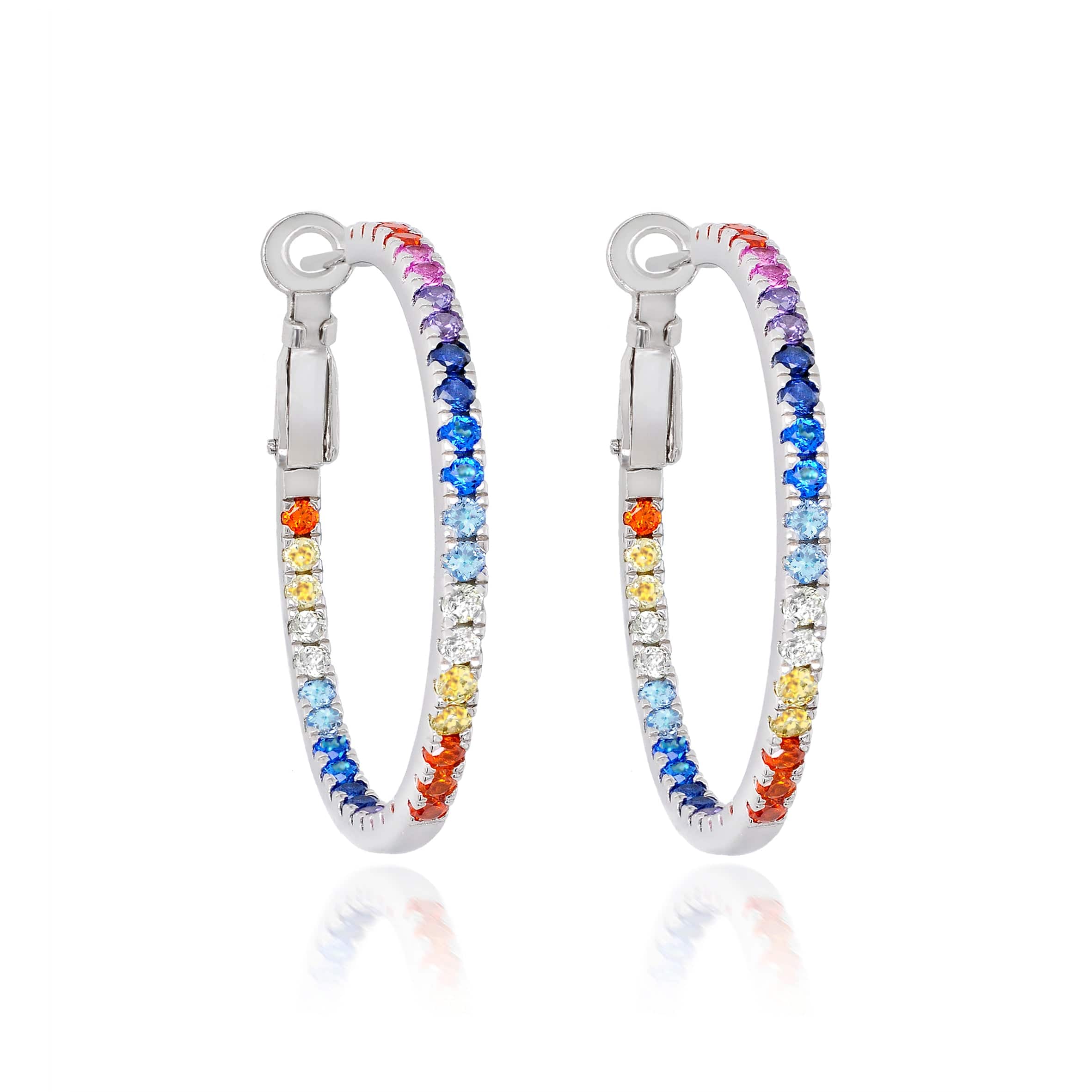 Lynora Silver Earrings Sterling Silver / Multi-coloured Micro Pave Rainbow Hoop Earrings