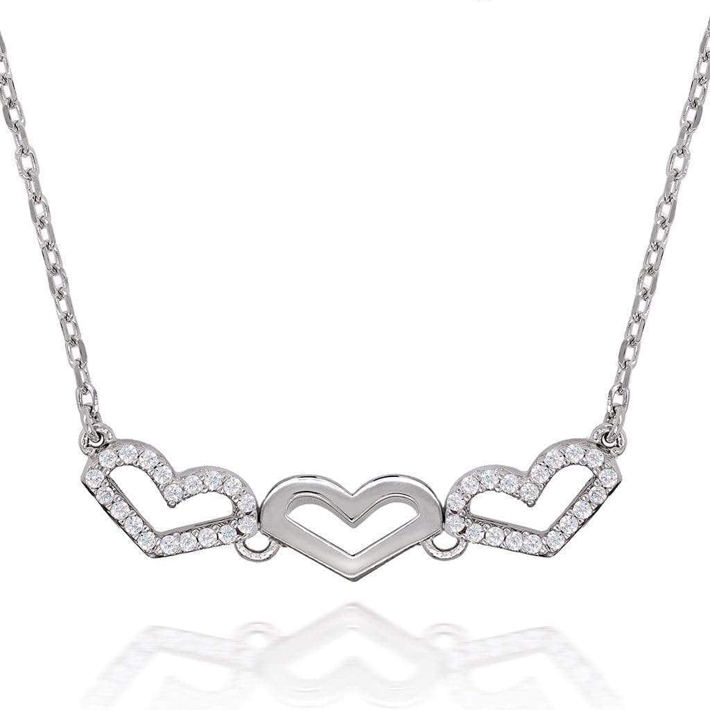 Lynora Silver Necklace 18" / Sterling Silver / Clear Open & Close Heart Pendant Sterling Silver