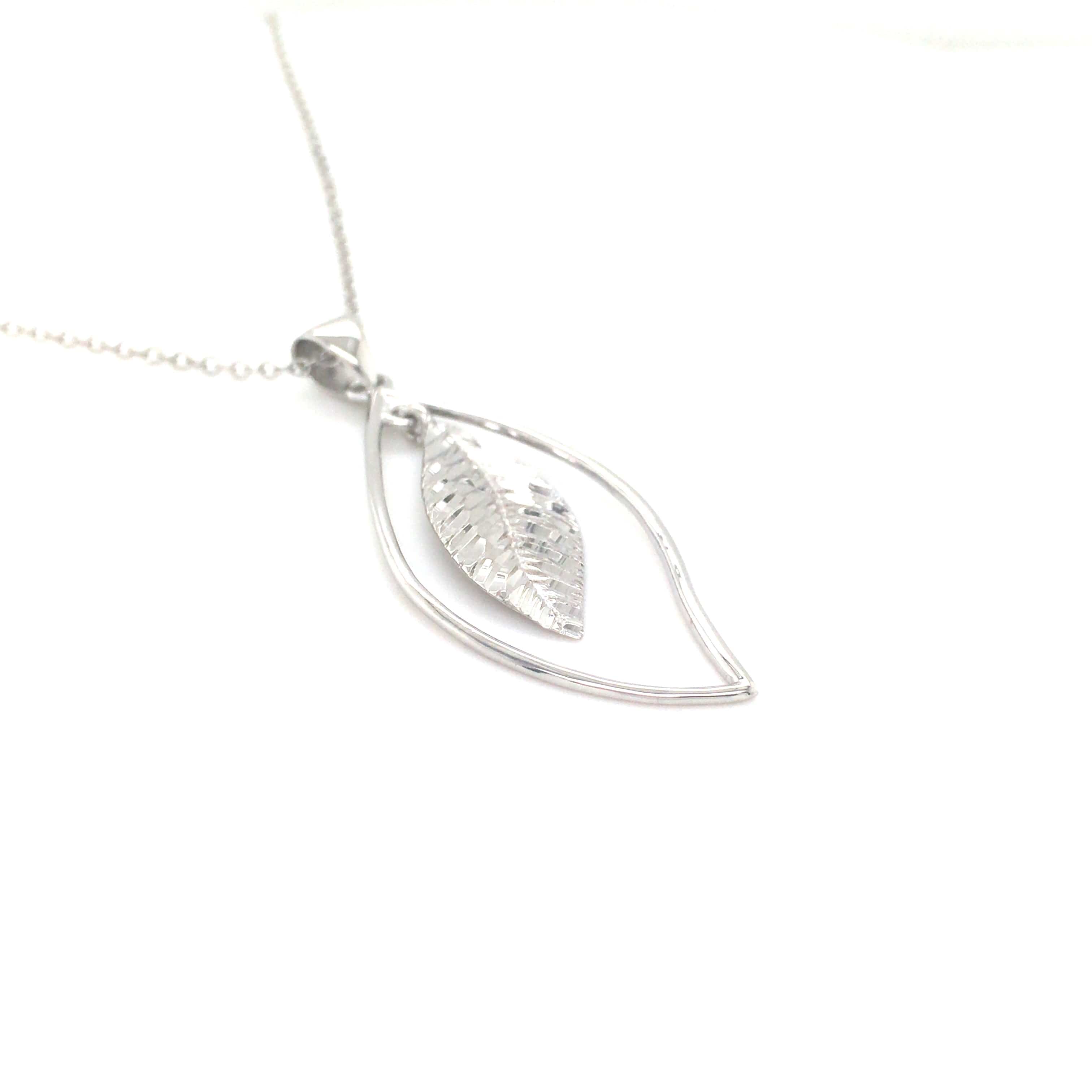 Lynora Silver Necklace Sterling Silver / Clear Lynora Sterling Silver Open Leaf Pendant Necklace
