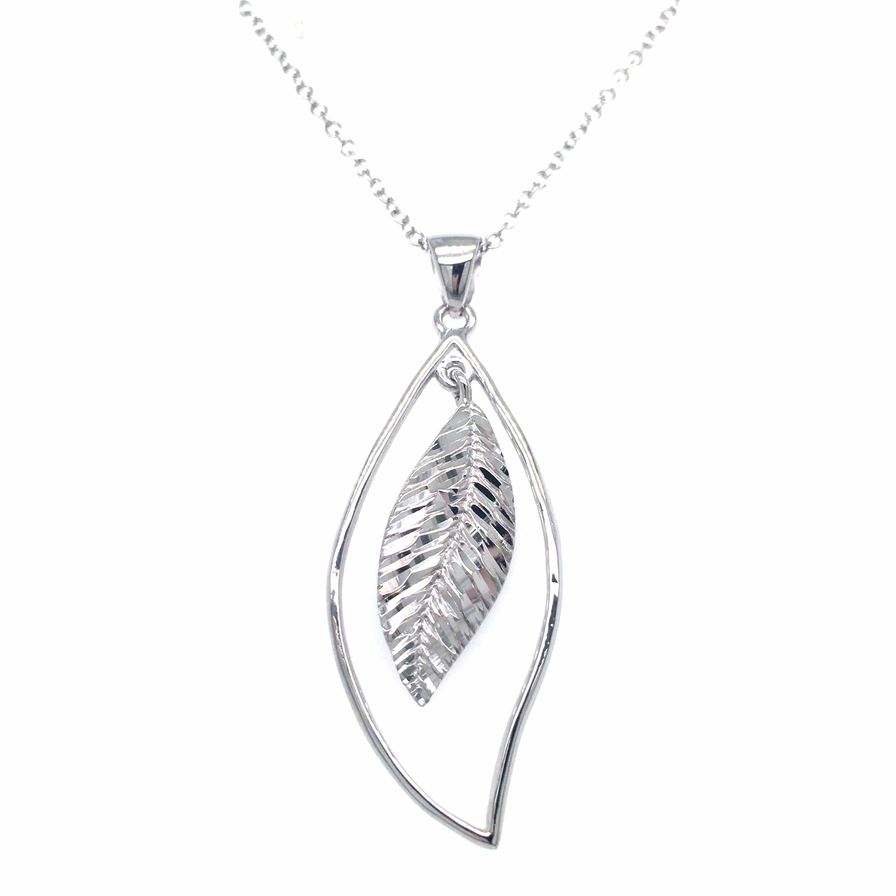 Lynora Silver Necklace Sterling Silver / Clear Lynora Sterling Silver Open Leaf Pendant Necklace