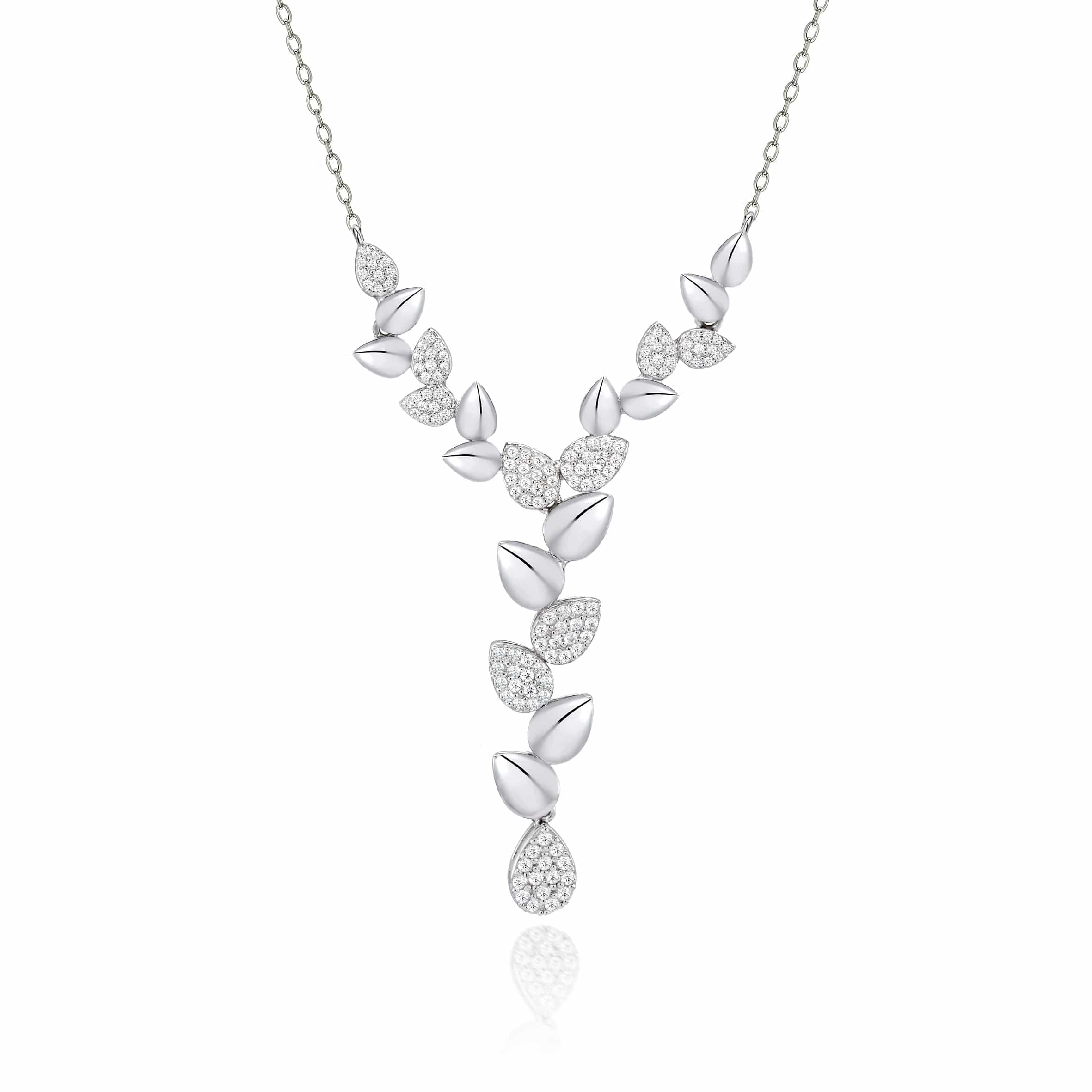 Lynora Silver Necklace Sterling Silver / Clear Silver Petal V Shaped Diamond Necklace