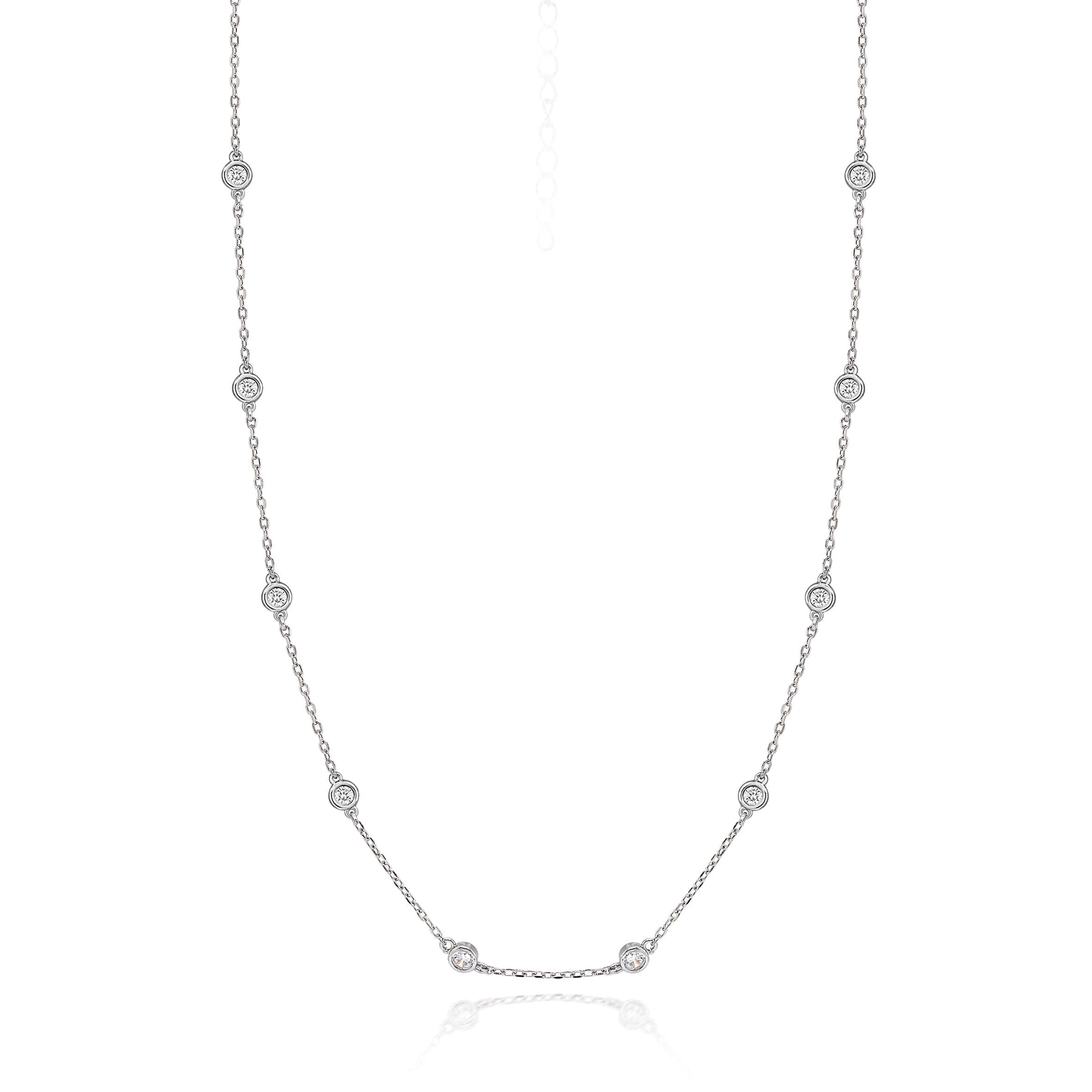 Lynora Silver Necklace Sterling Silver / Clear Ten Diamond Bezel Strand Necklace