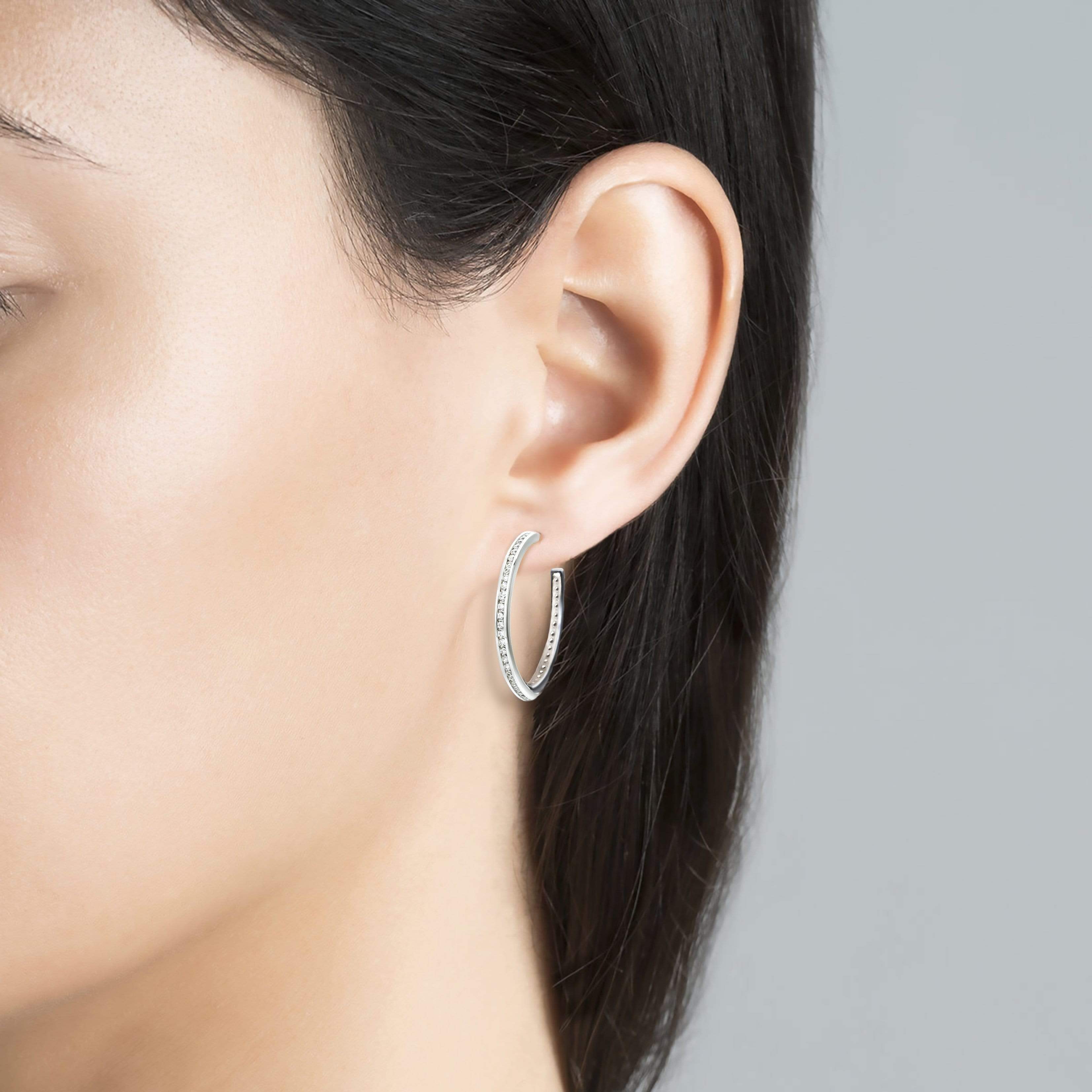 Lynora Jewellery Earring Sterling Silver / Clear Channel Pave Hoop Earring Sterling Silver