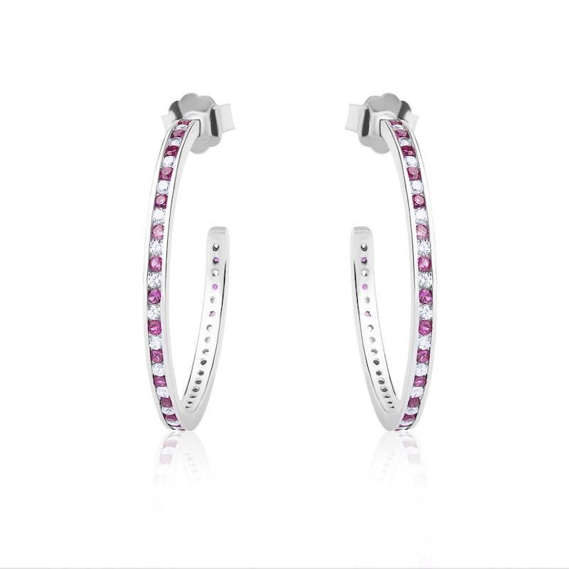 Lynora Jewellery Earring Sterling Silver / Ruby/Clear Mix Channel Pave Hoop Earring Sterling Silver with Ruby and Clear Stones