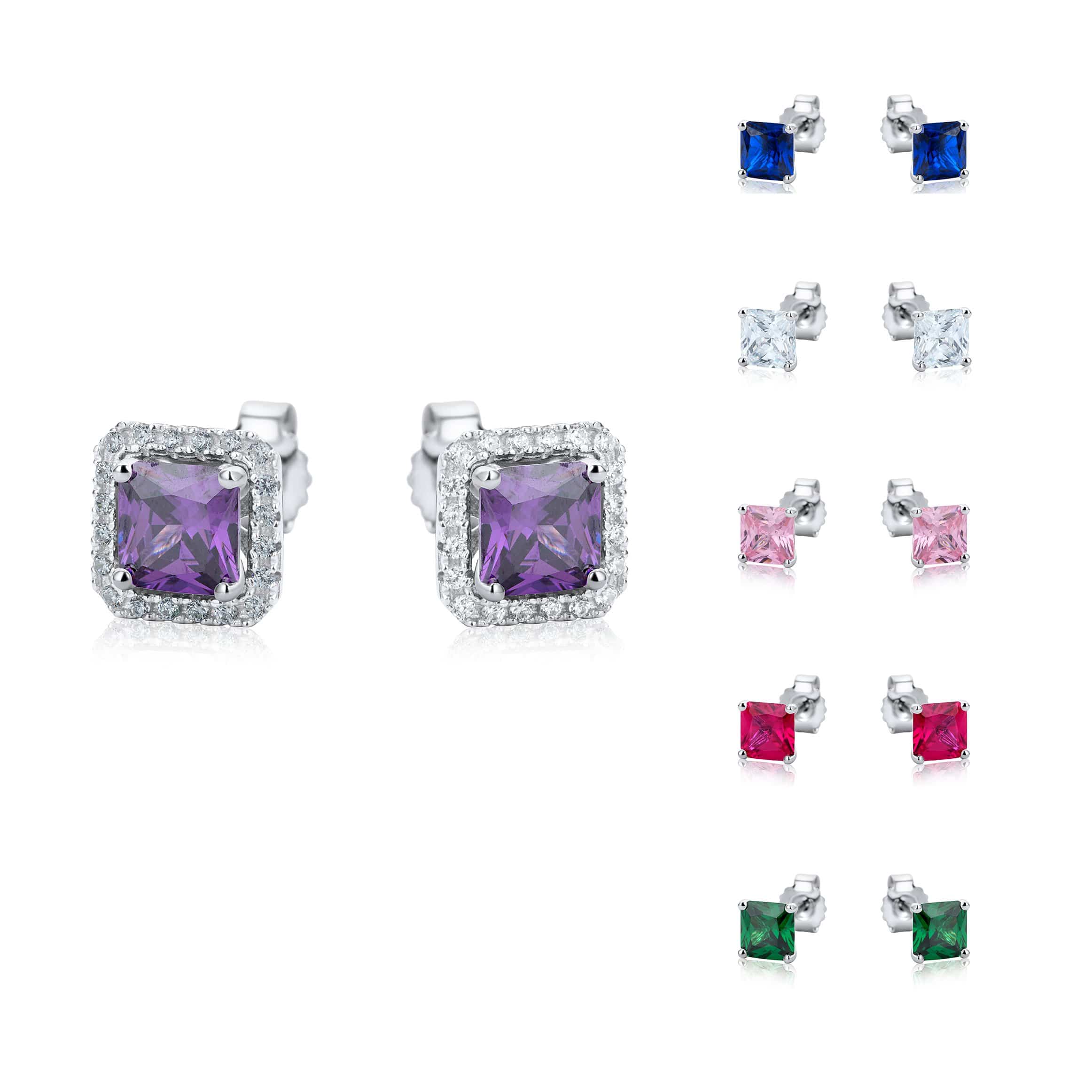 Lynora Jewellery Earring Sterling Silver Square Multicolour Stud Set Sterling Silver