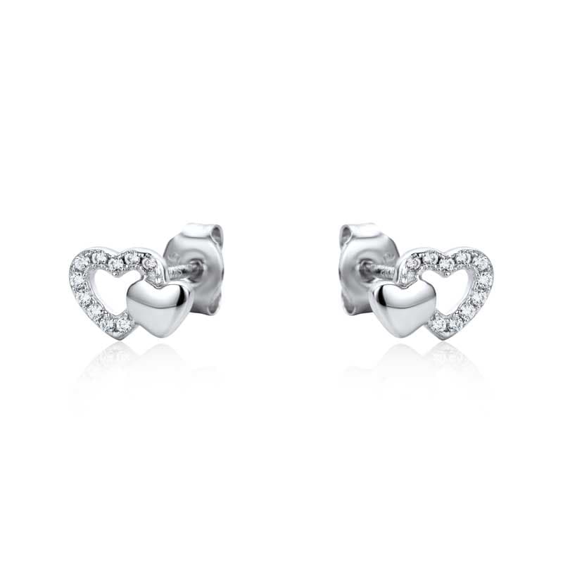 Lynora Jewellery Earring Sterling Silver You and Me Heart Studs Sterling Silver