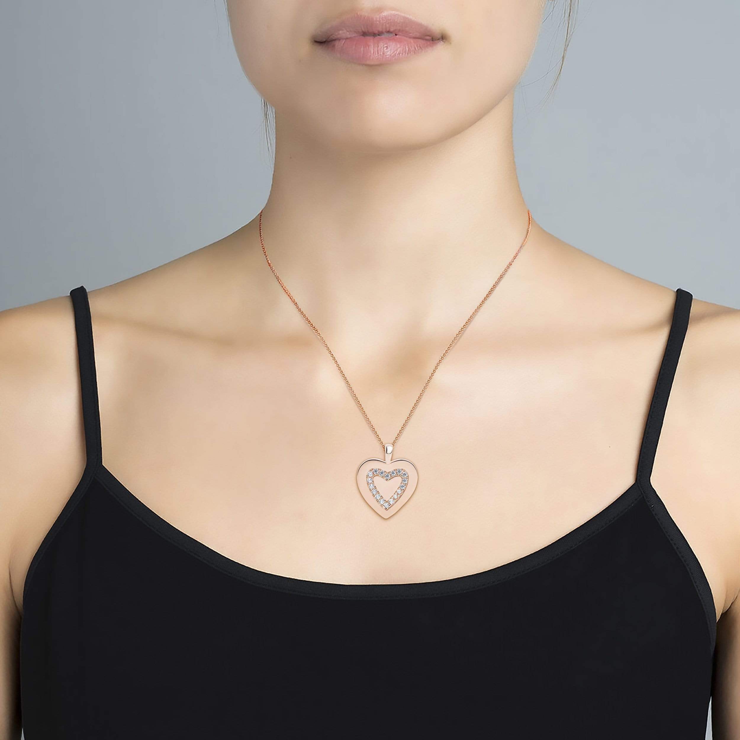 Lynora Jewellery Necklace 18" adj / Rose Gold Plate / Clear Heart Detail Pendant Rose Gold Plate
