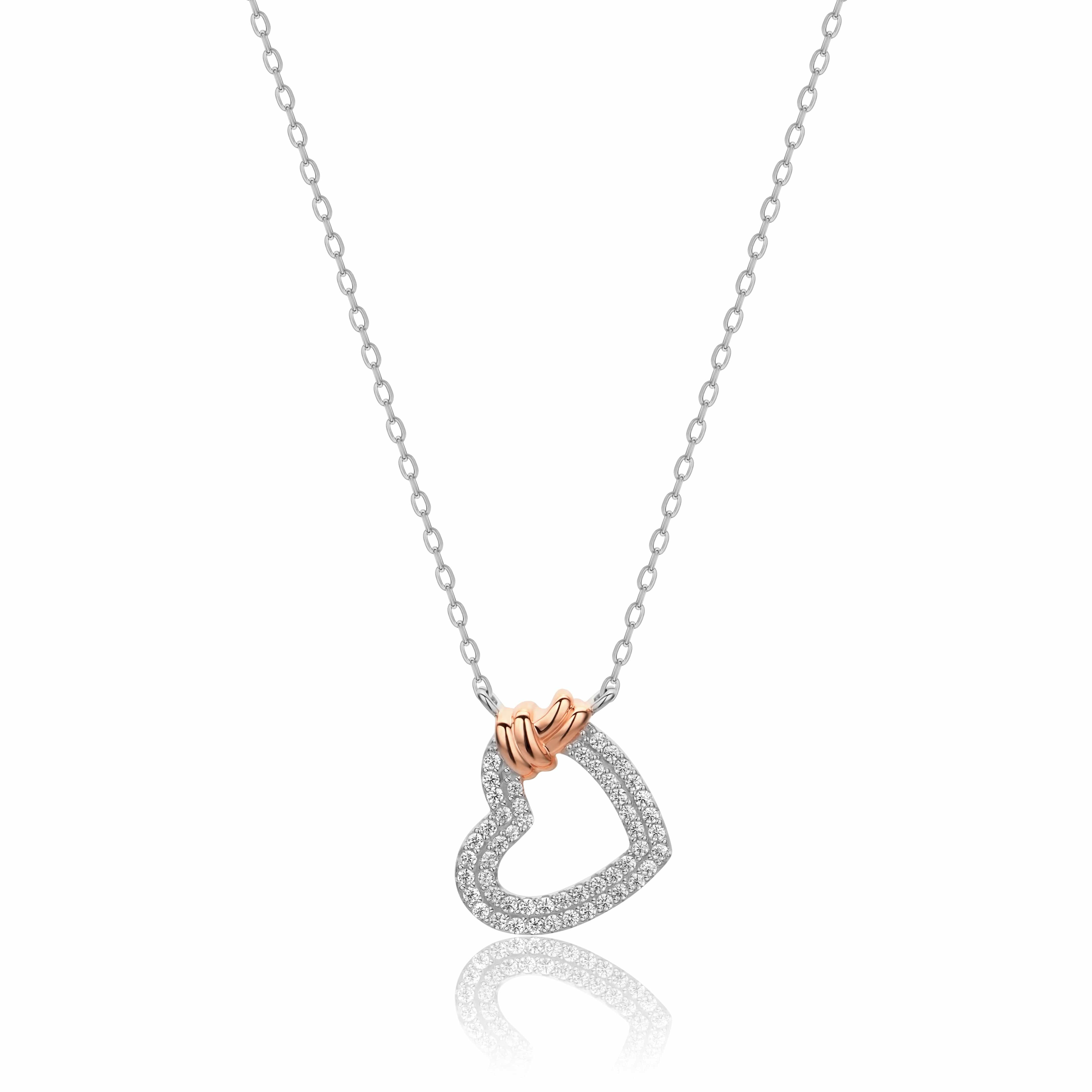 Lynora Jewellery Necklace 18" adj / Rose Gold Plate / Clear Rose Gold Detail Heart Pendant Rose Gold Plate