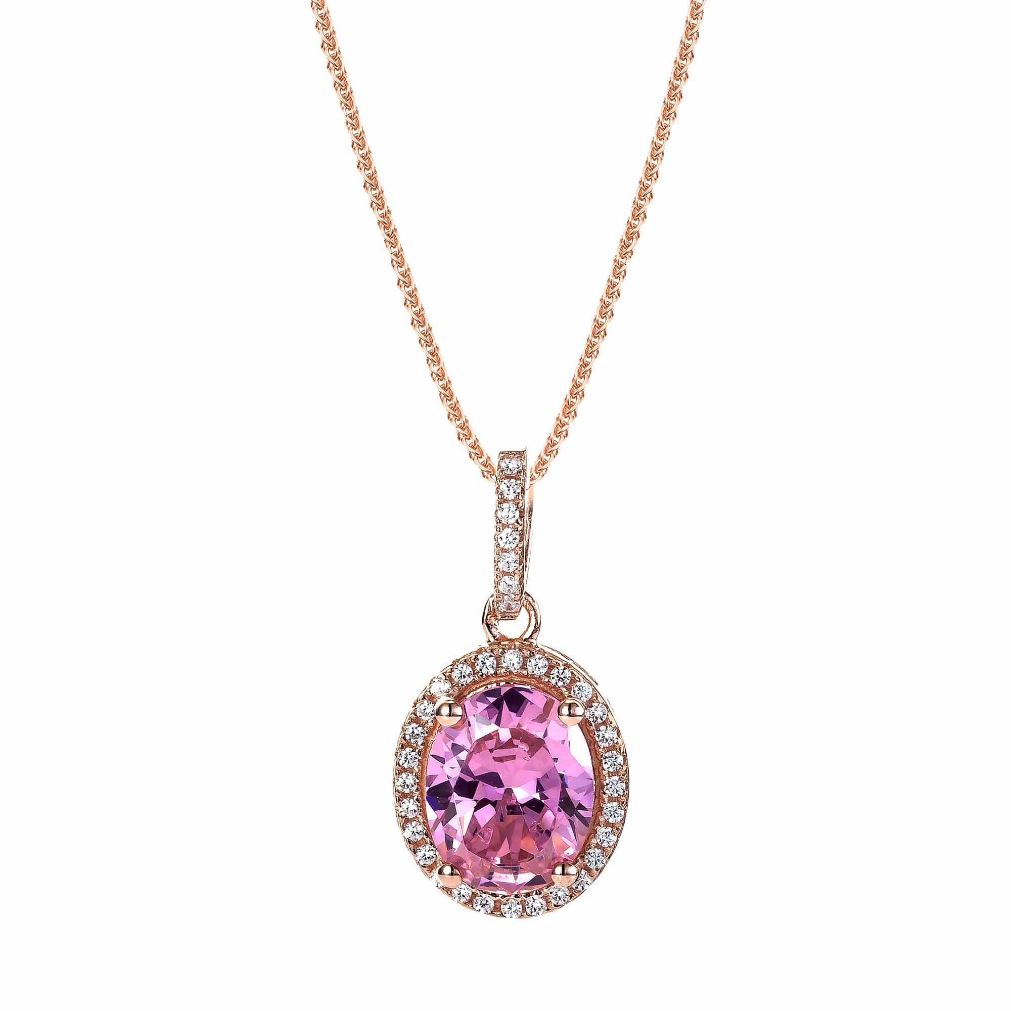 Lynora Jewellery Necklace 18" adj / Rose Gold Plate / Pink Tourmaline Opulence Pink Tourmaline Pave Pendant Rose Gold Plate