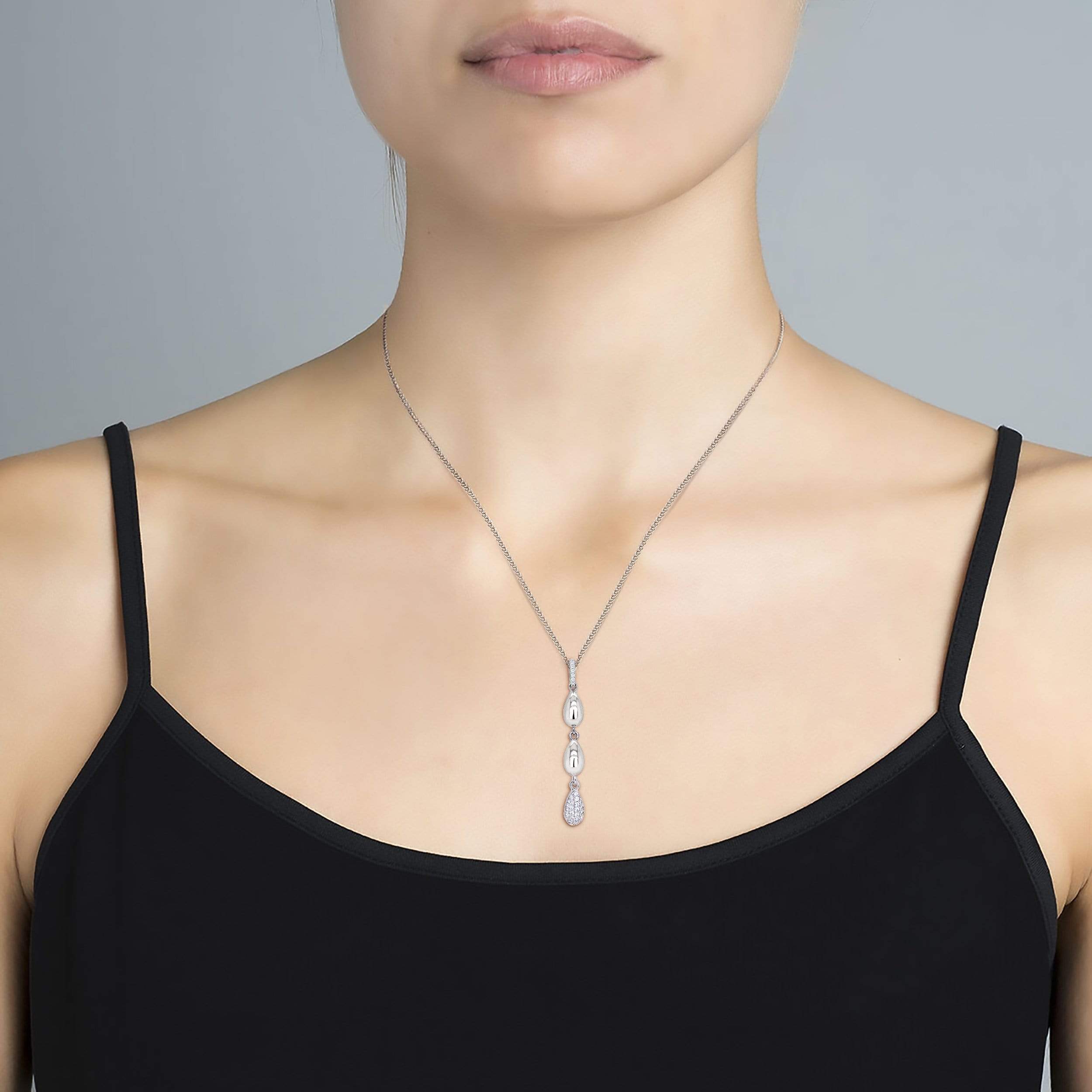 Lynora Jewellery Necklace 18" adj / Sterling Silver / Clear 3 Drop Pendant Sterling Silver