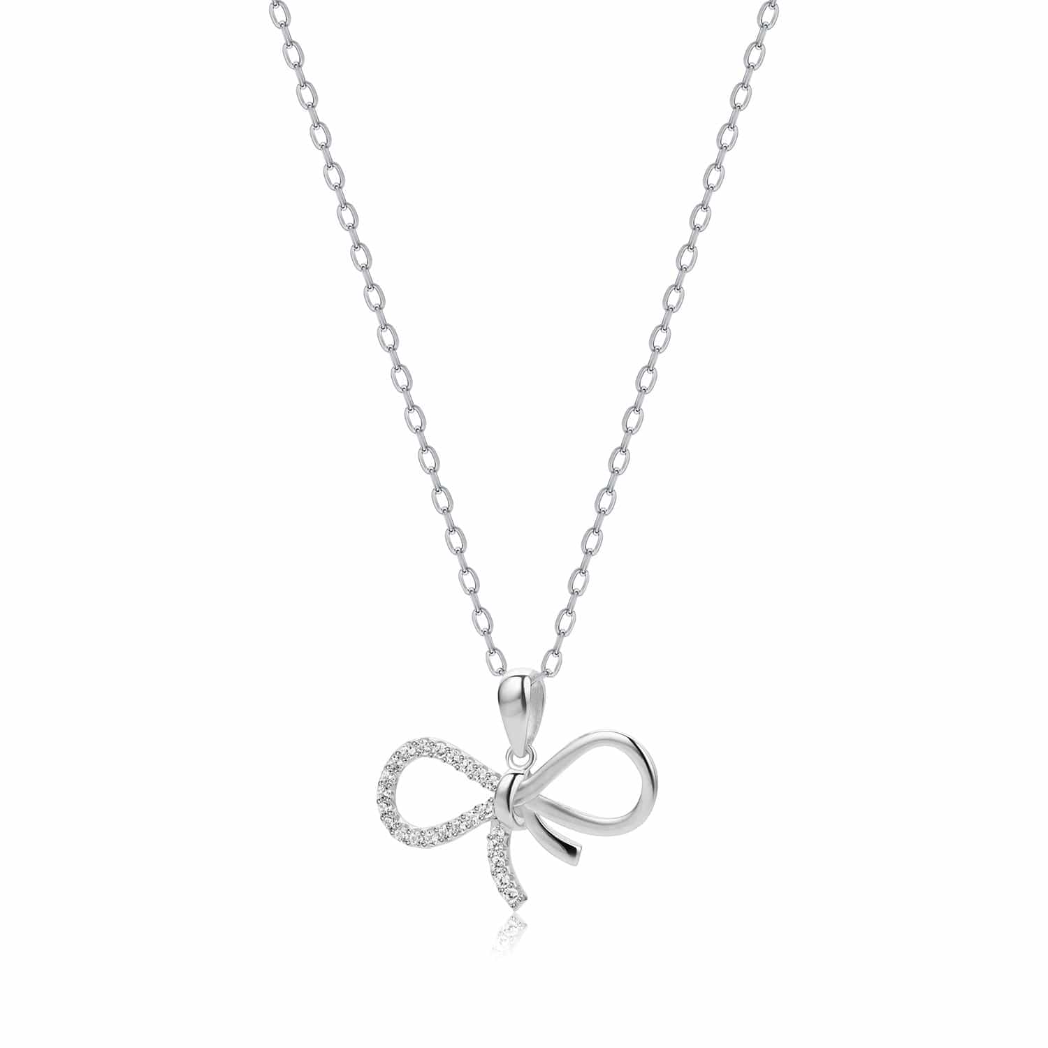 Lynora Jewellery Necklace 18" adj / Sterling Silver / Clear Bow Necklace Sterling Silver