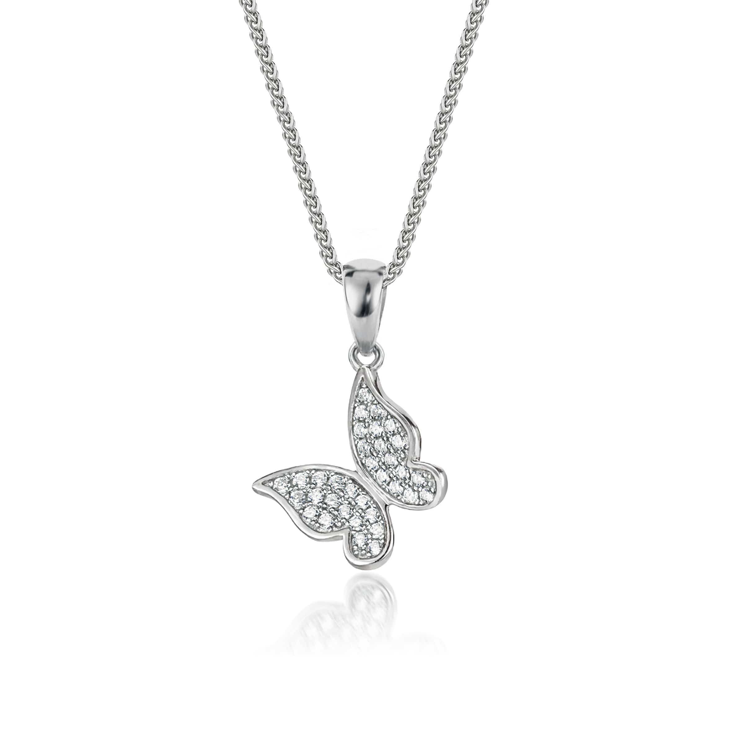 Lynora Jewellery Necklace 18" adj / Sterling Silver / Clear Butterfly Pendant Sterling Silver