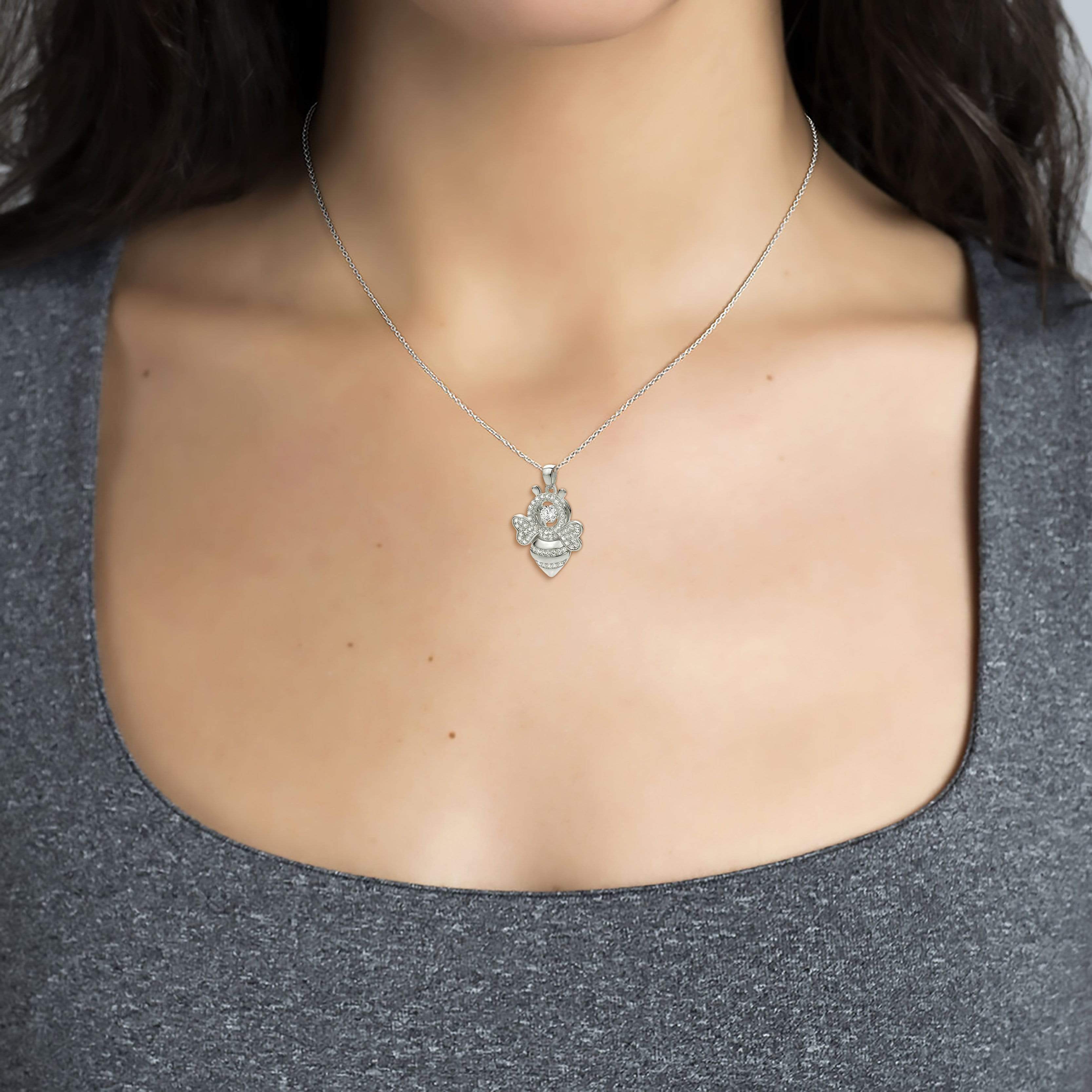 Lynora Jewellery Necklace 18" adj / Sterling Silver / Clear Dancing Bee Pendant Sterling Silver