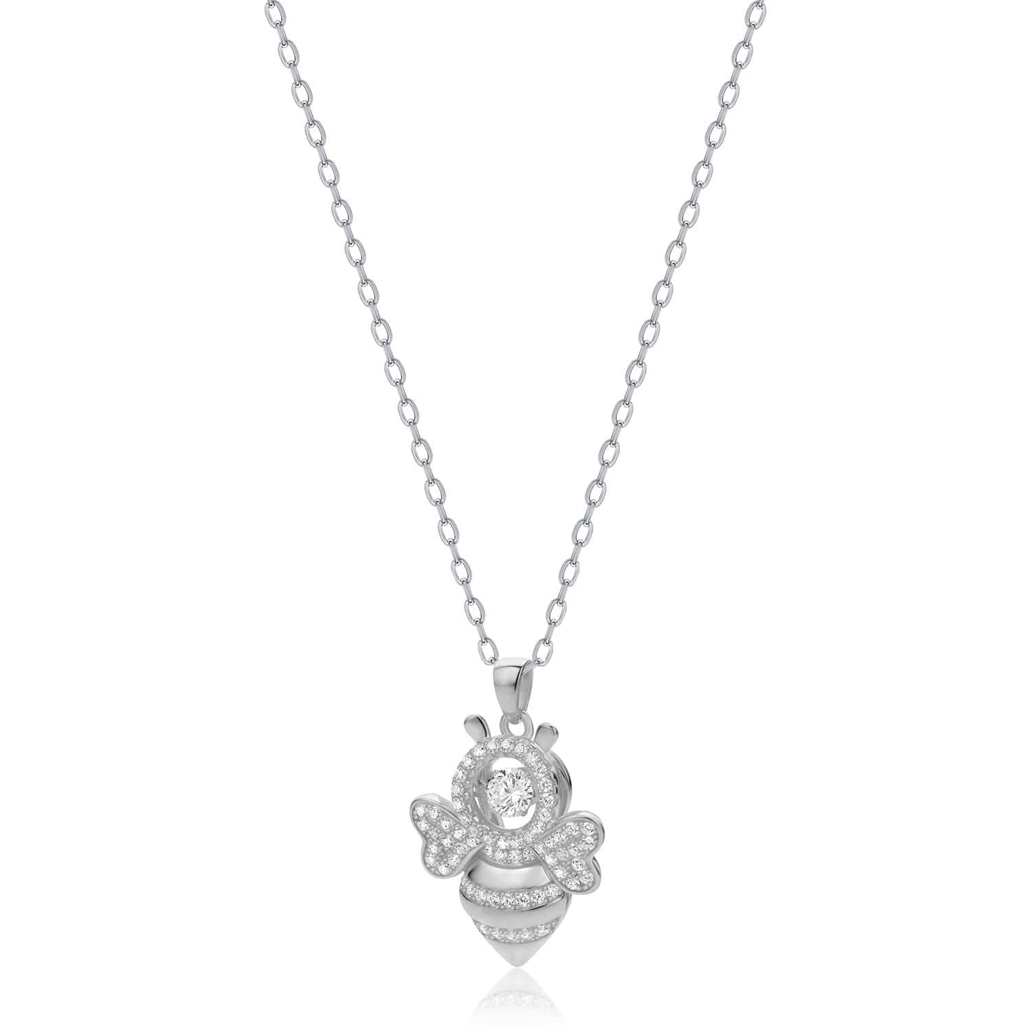 Lynora Jewellery Necklace 18" adj / Sterling Silver / Clear Dancing Bee Pendant Sterling Silver