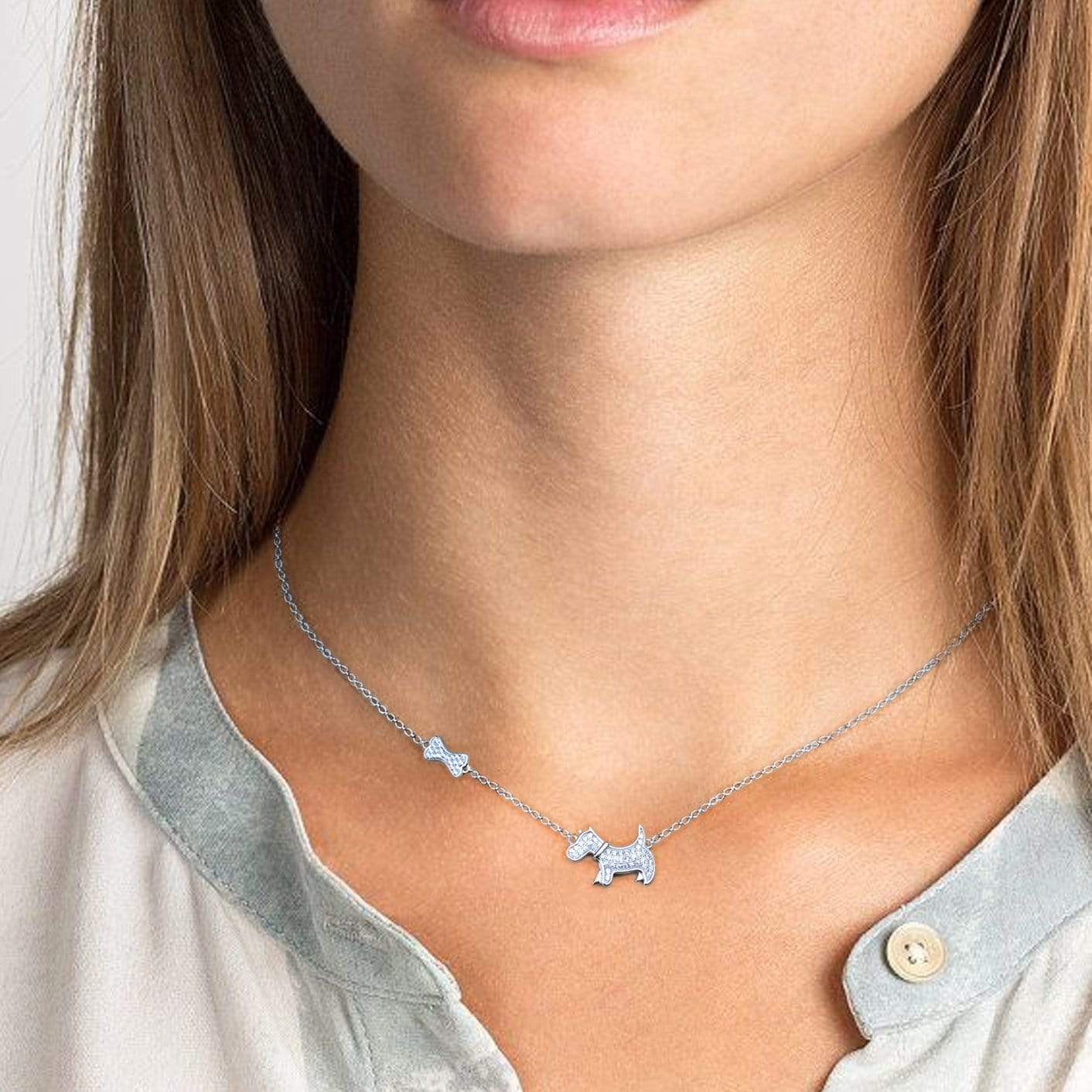 Lynora Jewellery Necklace 18" adj / Sterling Silver / Clear Dog Necklace Sterling Silver