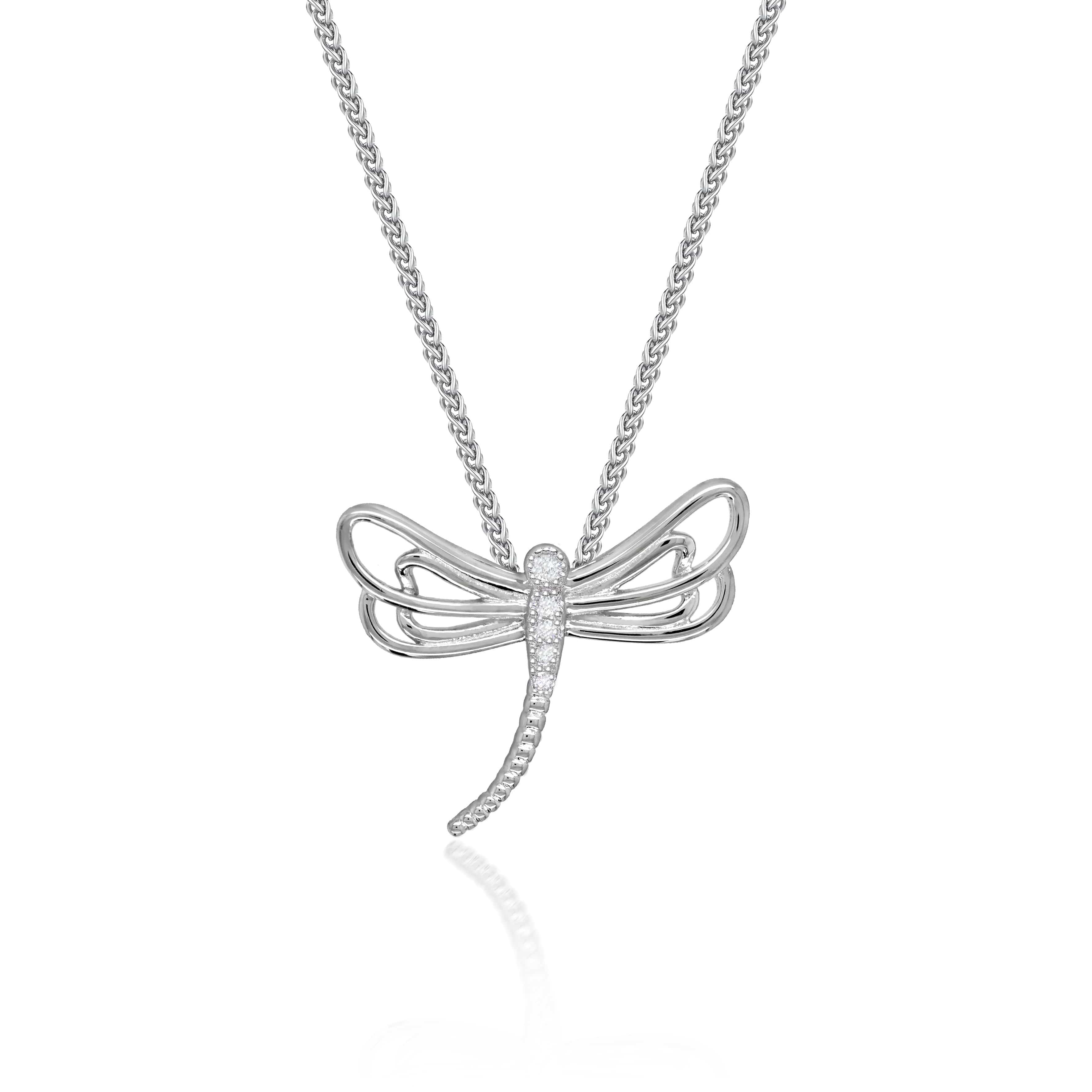 Lynora Jewellery Necklace 18" adj / Sterling Silver / Clear Dragonfly Necklace Sterling Silver