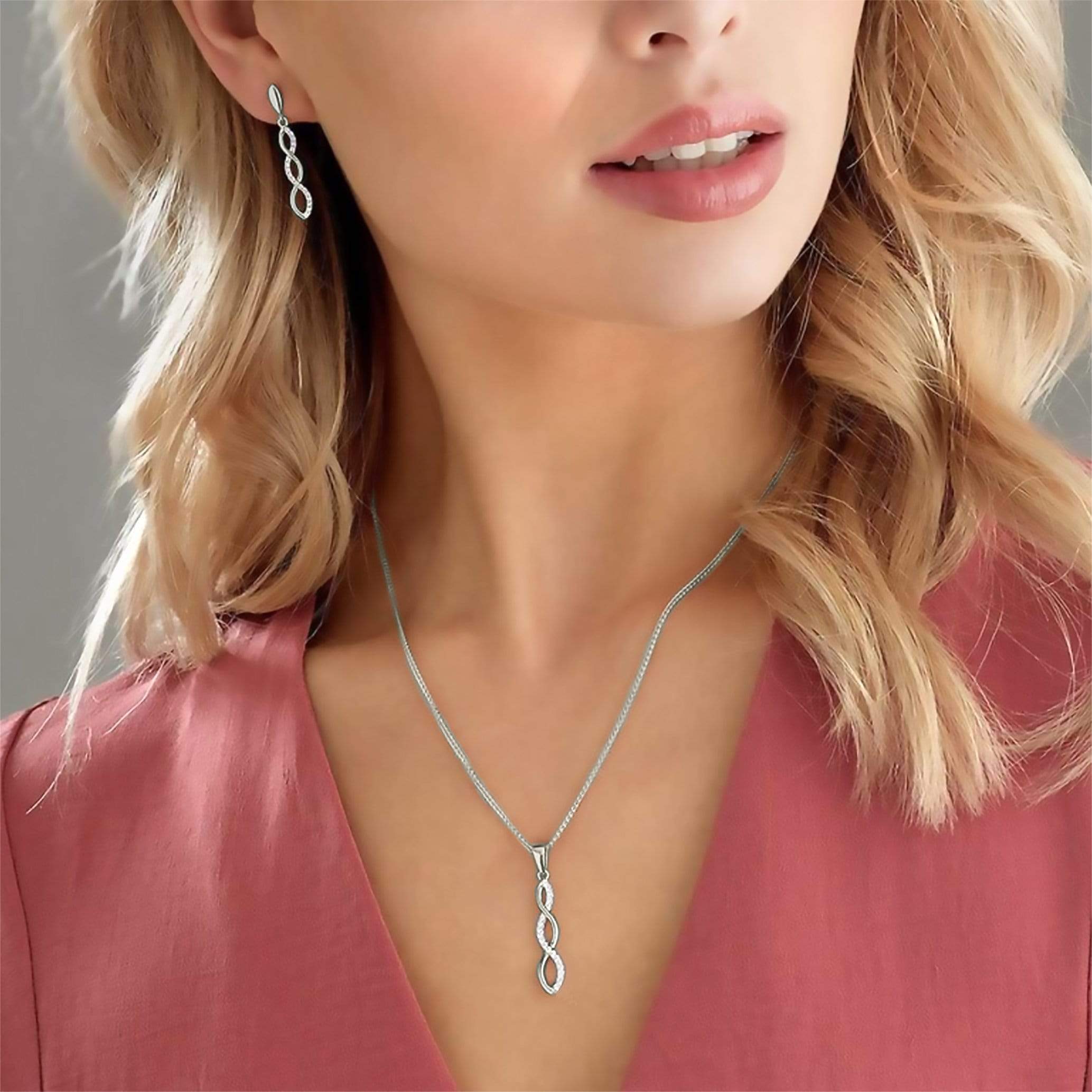 Lynora Jewellery Necklace 18" adj / Sterling Silver / Clear Elica Necklace Sterling Silver