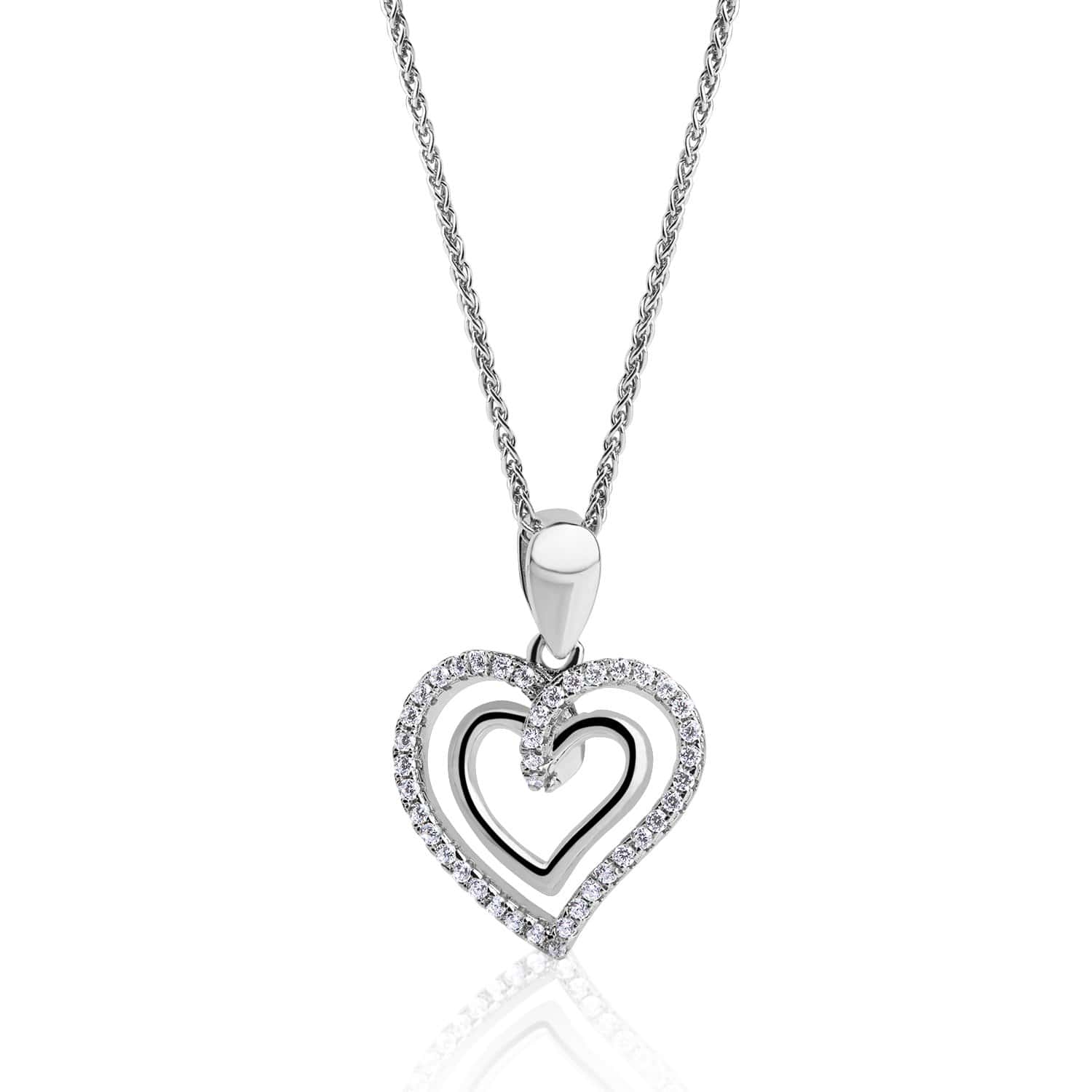 Lynora Jewellery Necklace 18" adj / Sterling Silver / Clear Eternity Heart Pendant Sterling Silver