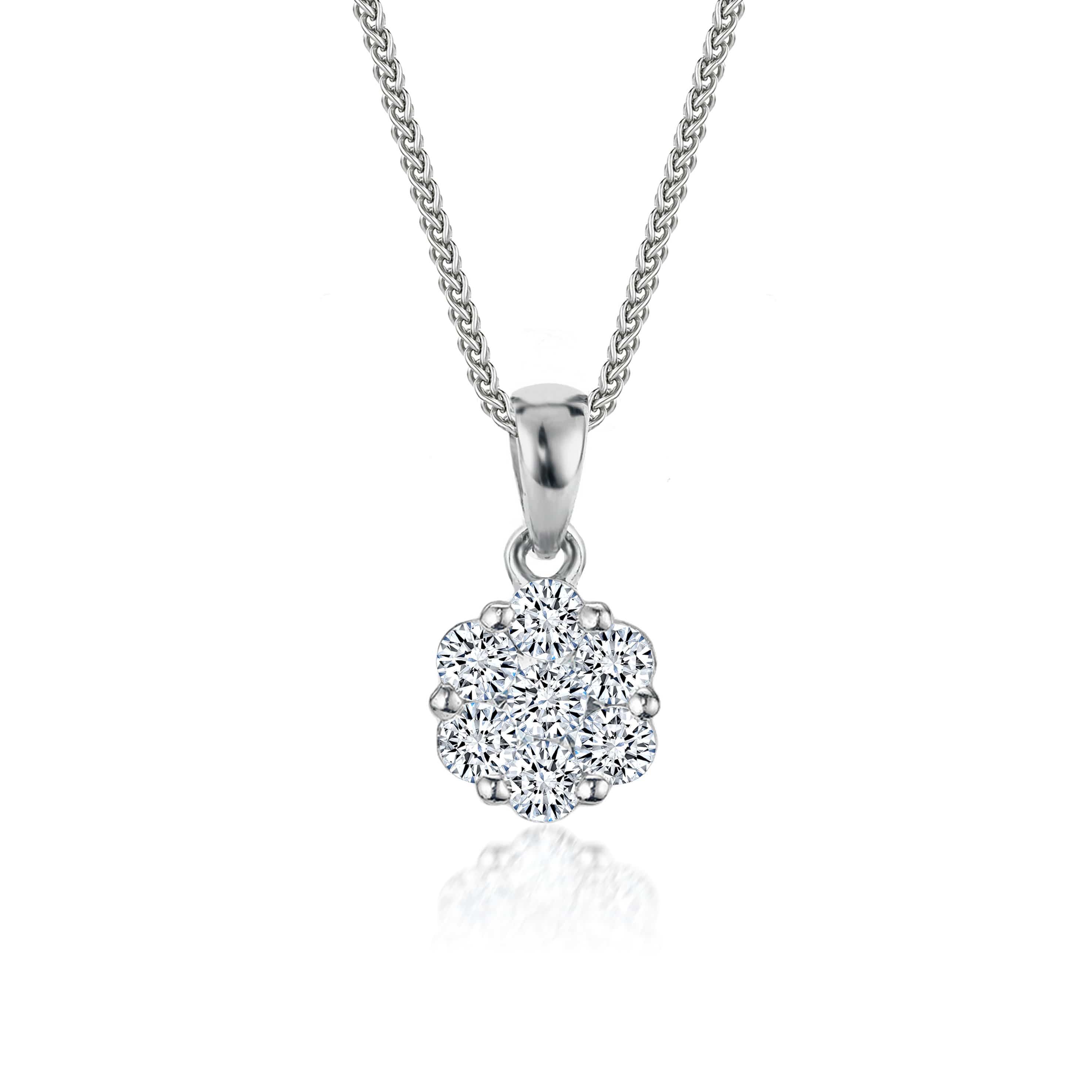 Lynora Jewellery Necklace 18" adj / Sterling Silver / Clear Flower Cluster Necklace Sterling Silver