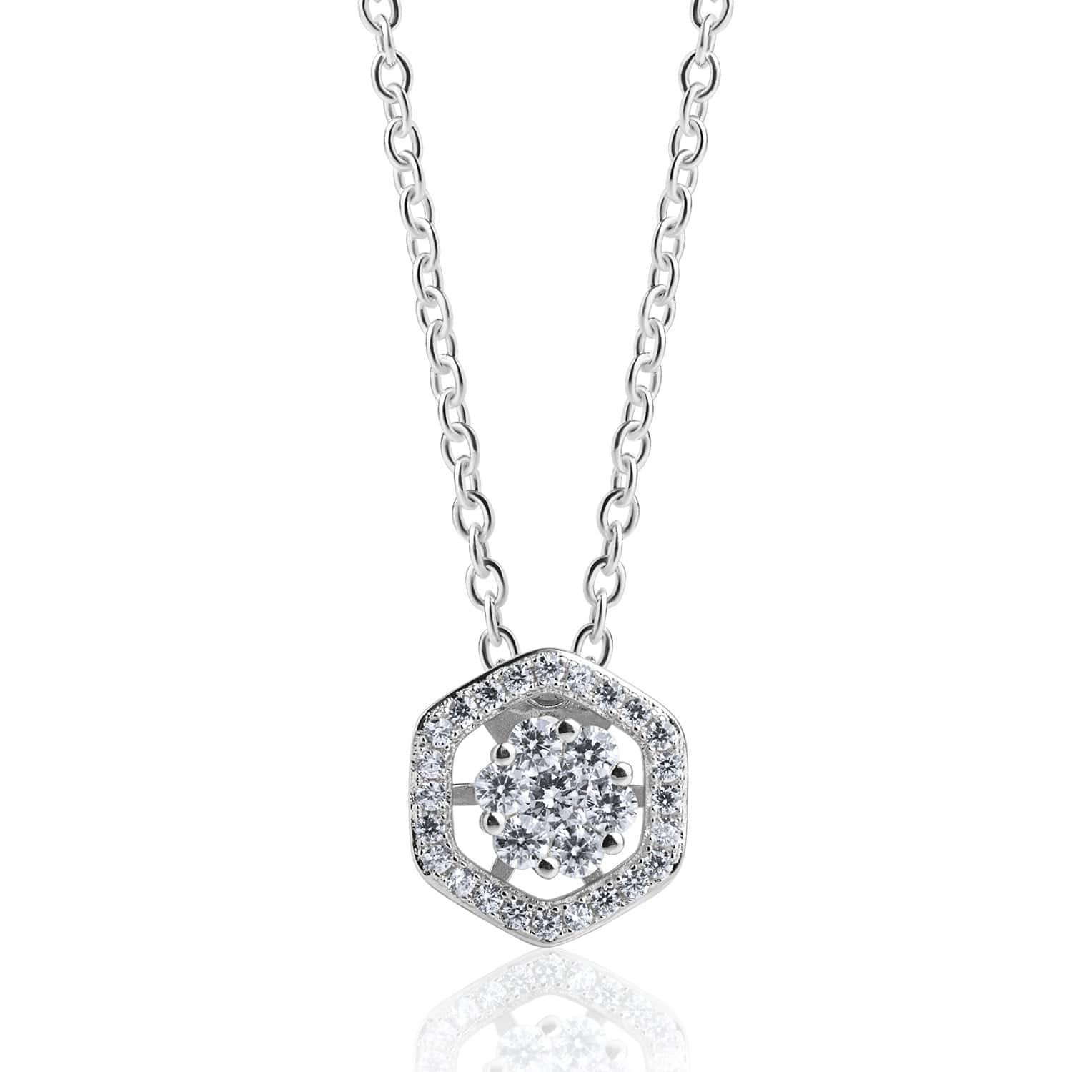 Lynora Jewellery Necklace 18" adj / Sterling Silver / Clear Hexagono Flower Necklace Sterling Silver