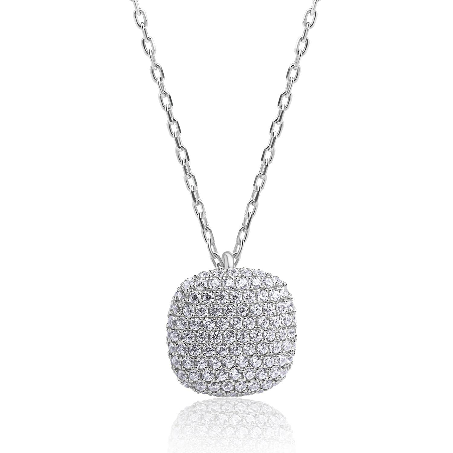 Lynora Jewellery Necklace 18" adj / Sterling Silver / Clear Micro Pave Cushion Pendant Sterling Silver
