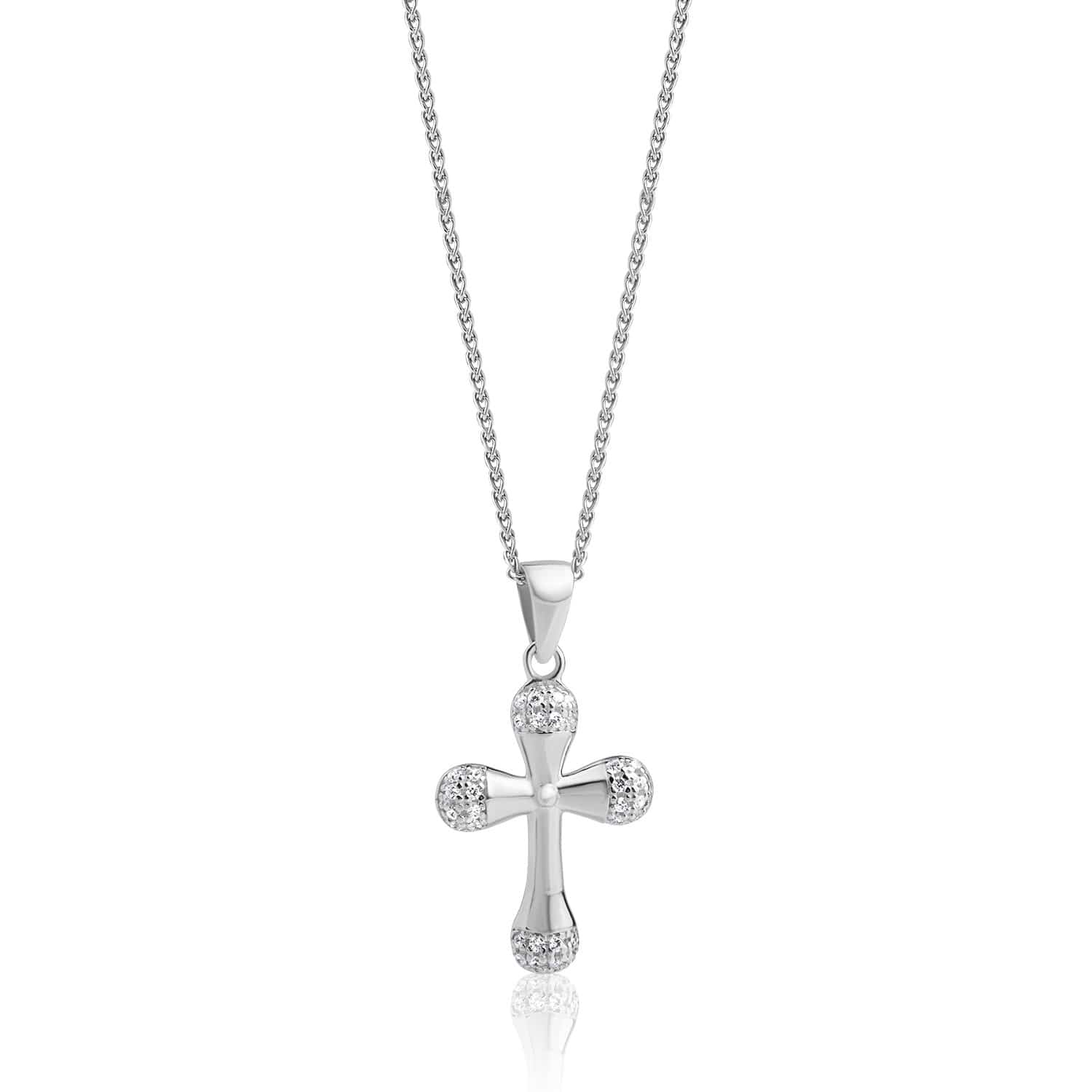 Lynora Jewellery Necklace 18" adj / Sterling Silver / Clear Oval Cross Pendant Sterling Silver