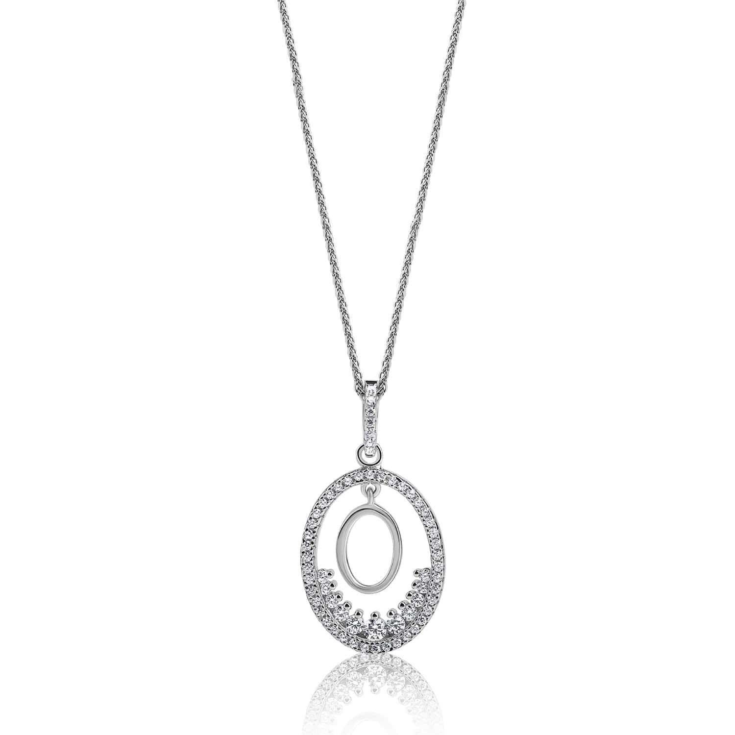 Lynora Jewellery Necklace 18" adj / Sterling Silver / Clear Oval Swing Necklace Sterling Silver