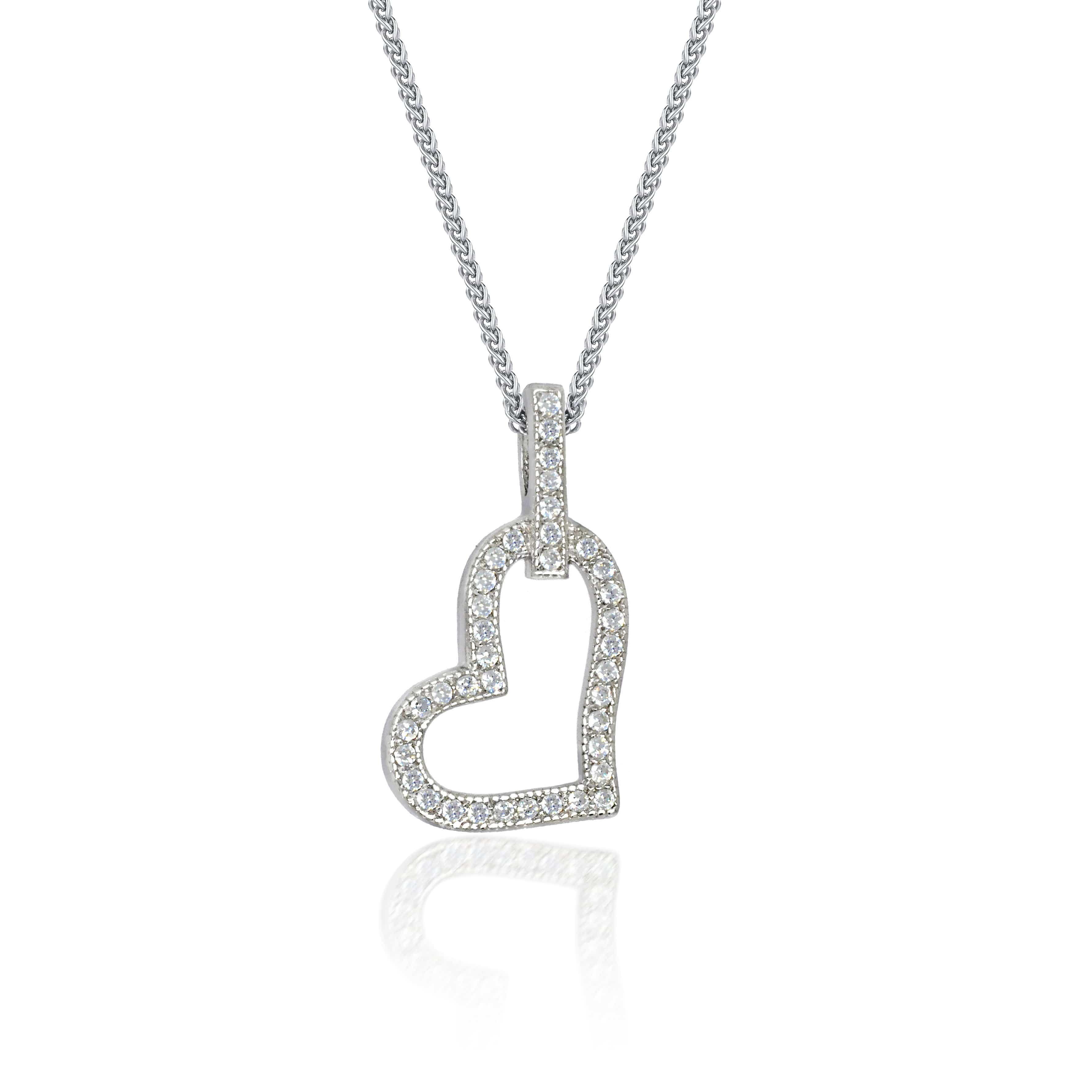 Lynora Jewellery Necklace 18" adj / Sterling Silver / Clear Pave Heart Pendant Sterling Silver