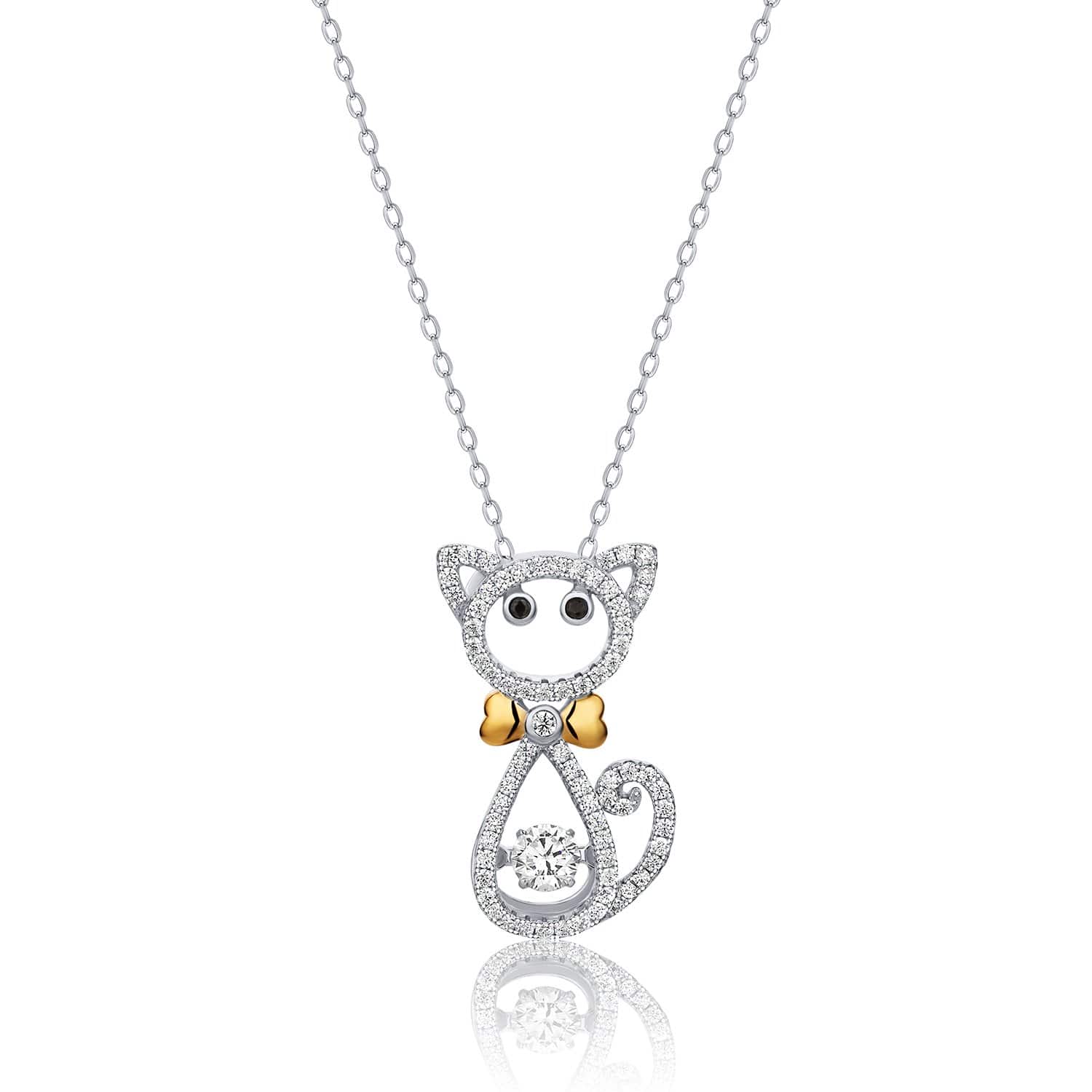 Lynora Jewellery Necklace 18" adj / Sterling Silver Gold Plated Dancing Cat Necklace Sterling Silver