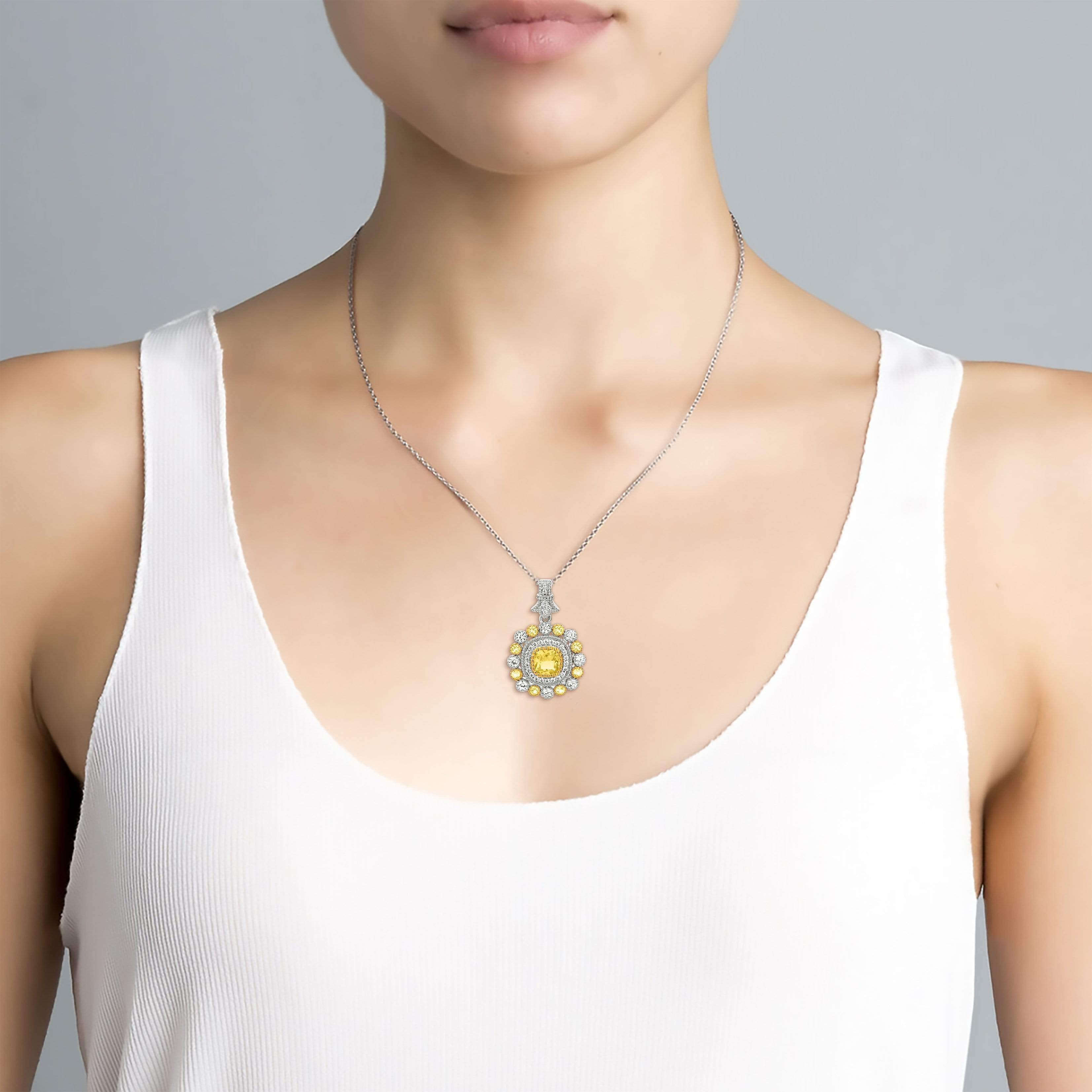 Lynora Jewellery Necklace 18" / Sterling Silver / Citrine Giallo Cushion Necklace Sterling Silver