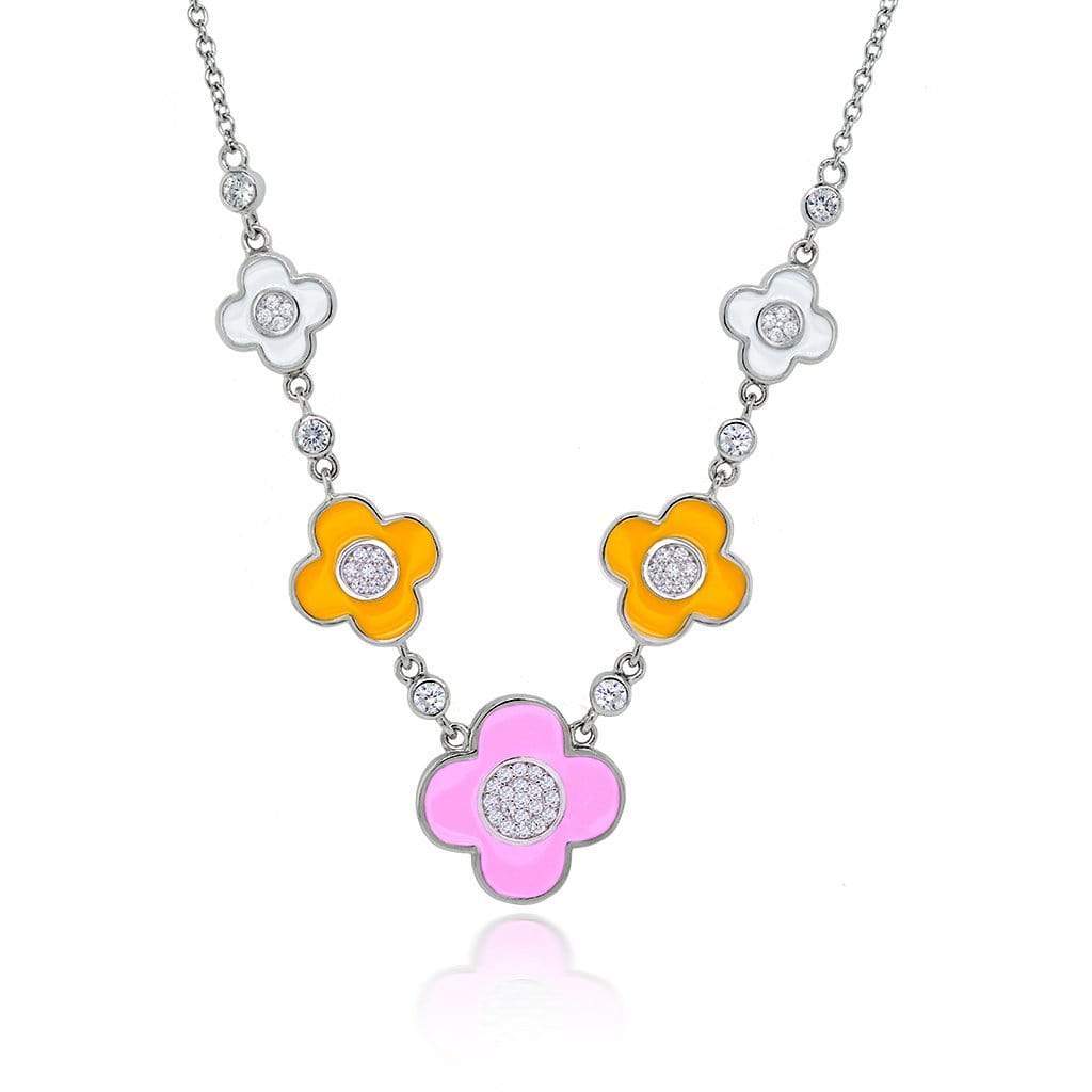 Lynora Jewellery Necklace 18" / Sterling Silver / Clear Daisy Flower Enamel Necklace Sterling Silver