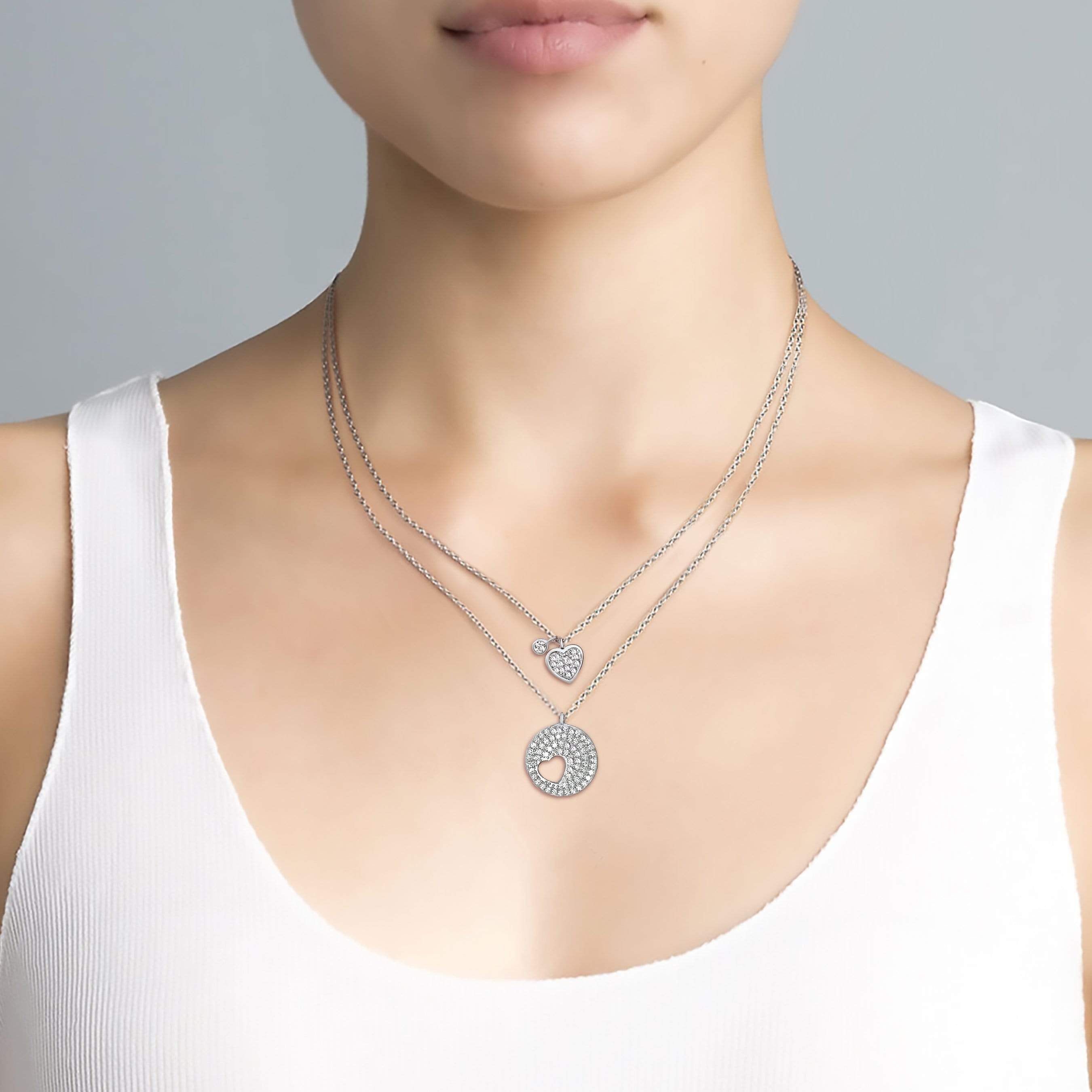 Lynora Jewellery Necklace 18" / Sterling Silver / Clear Layered Heart Necklace Sterling Silver