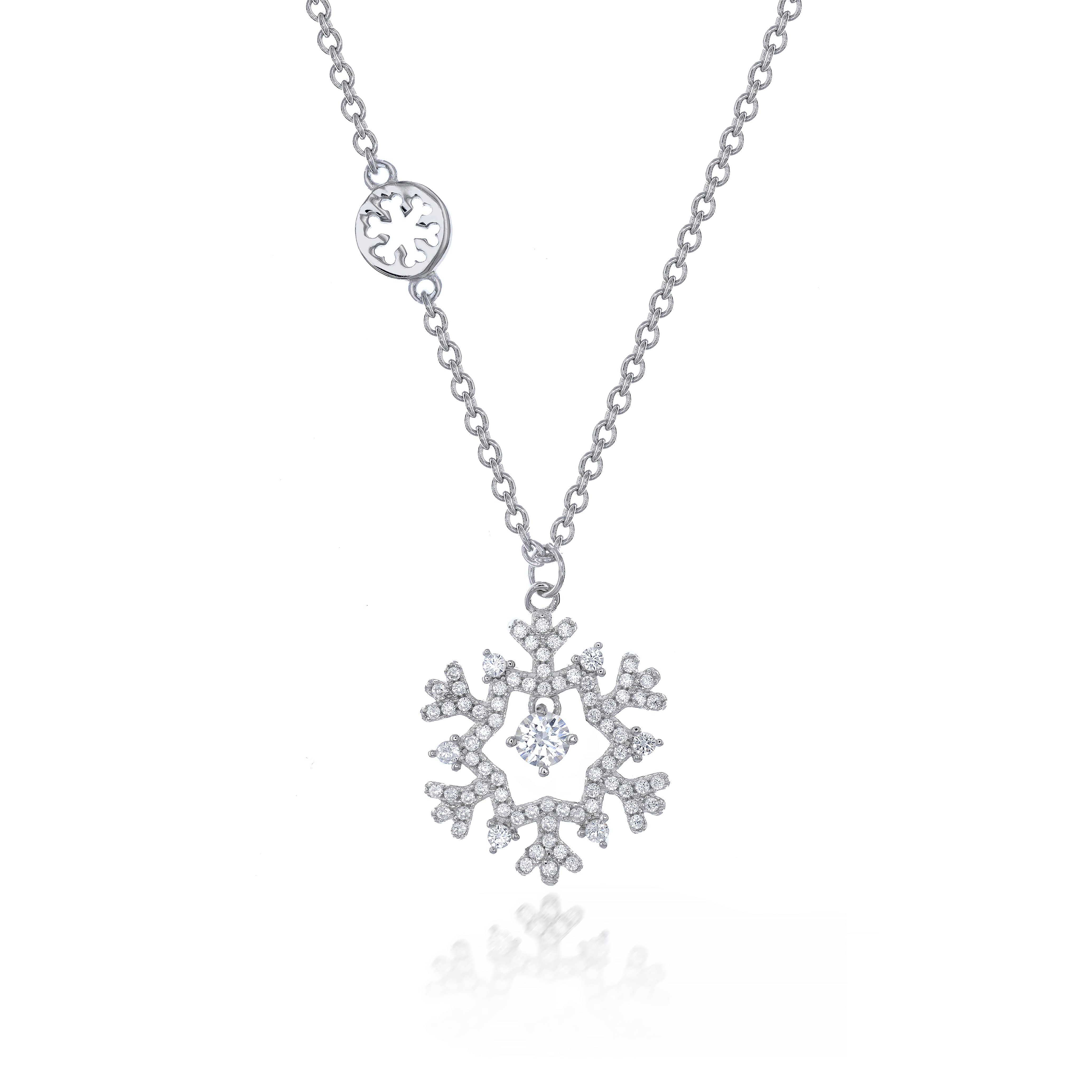 Lynora Jewellery Necklace 18" / Sterling Silver / Clear Snowflake Necklace Sterling Silver
