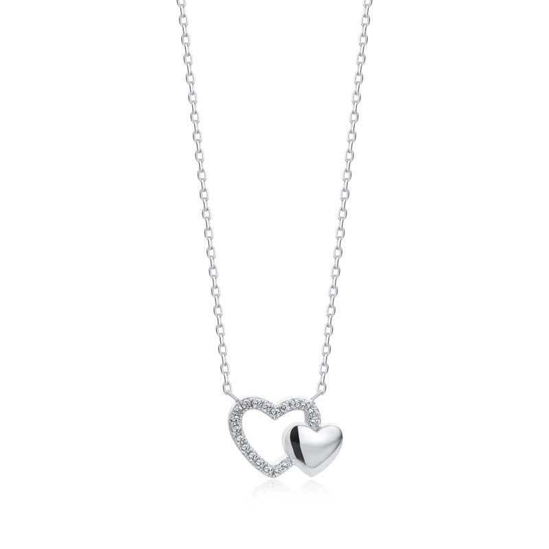 Lynora Jewellery Necklace 18" / Sterling Silver / Clear You and Me Heart Necklace Sterling Silver