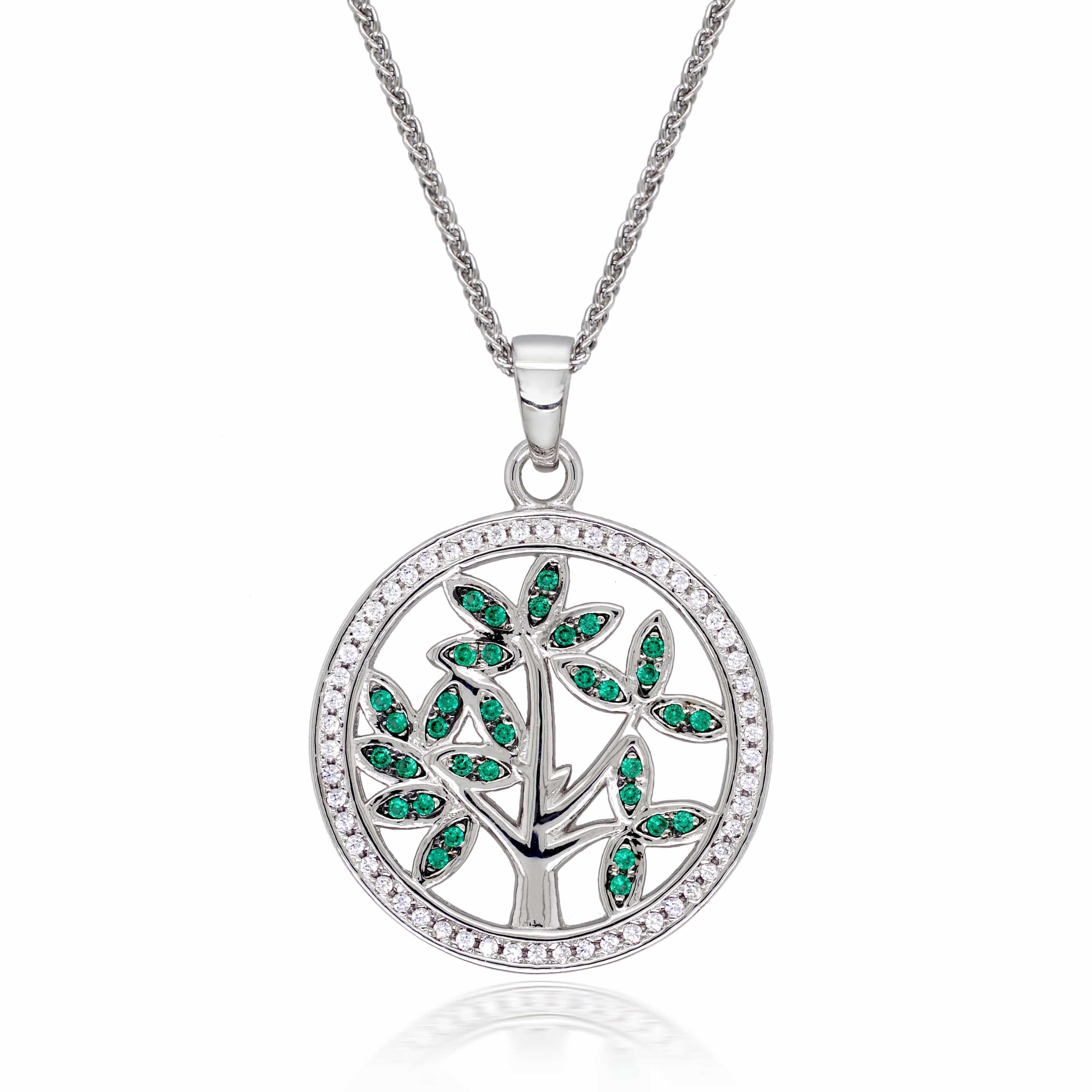 Lynora Jewellery Necklace 18" / Sterling Silver / Emerald Green Leaf Tree Of Life Sterling Silver