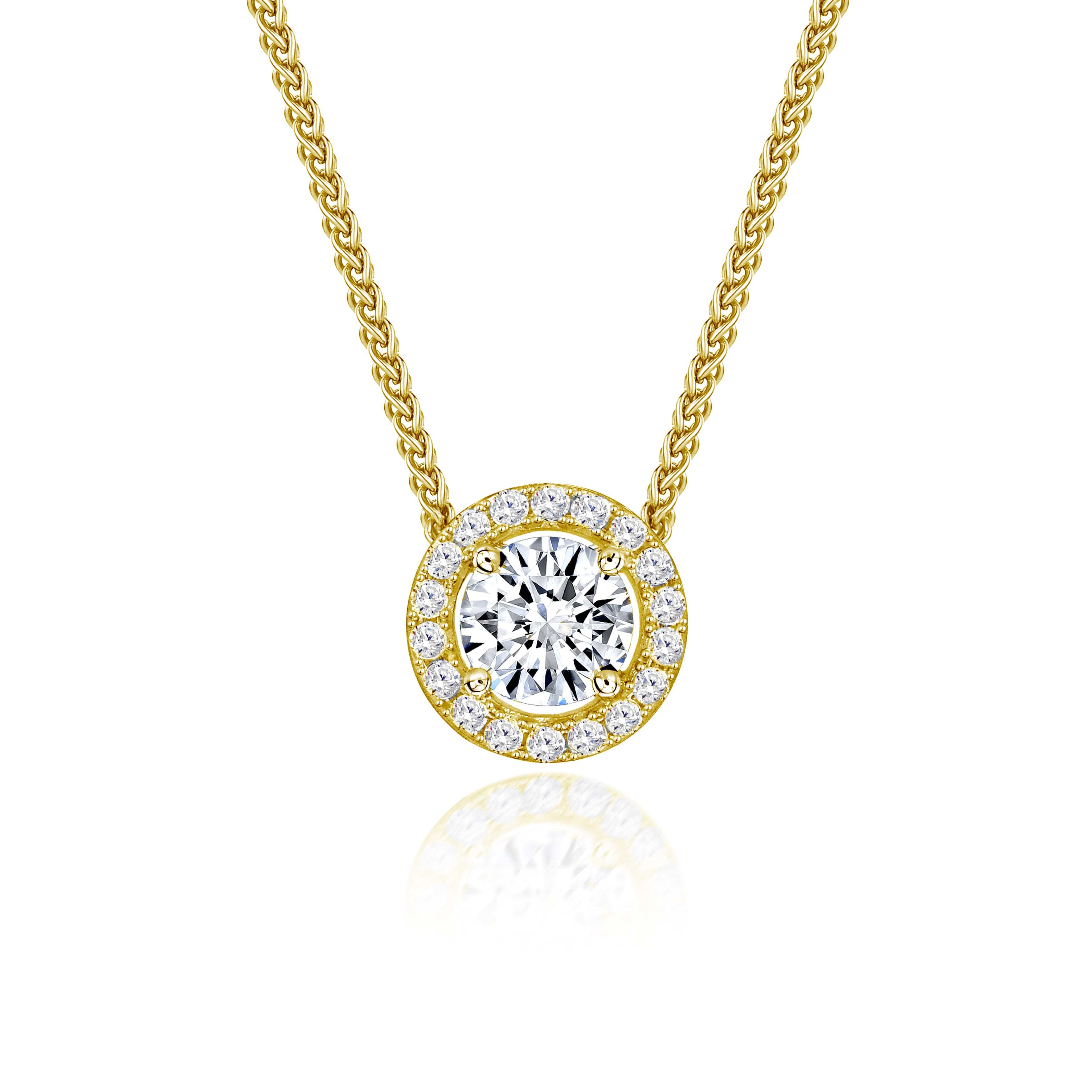 Lynora jewellery Necklace 18ct Gold Plated / Clear Halo Yello Gold Plated Elevated Pendant