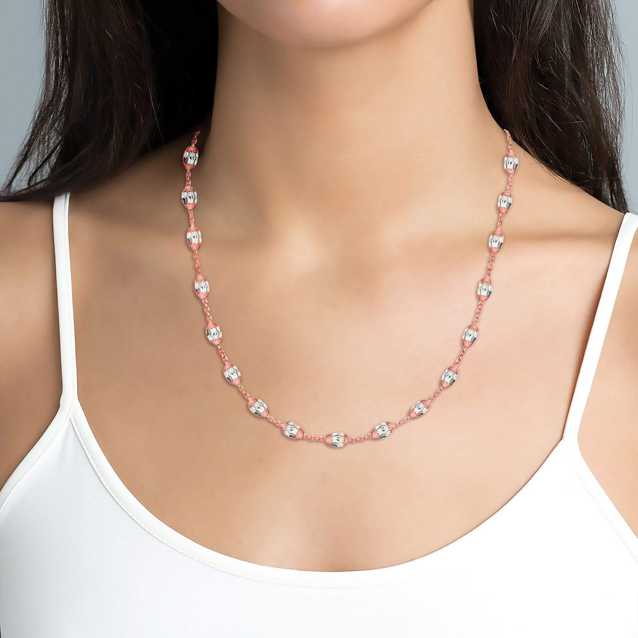 Lynora Jewellery Necklace 22" Geobeads Necklace Rose Gold Plate with Silver Beads